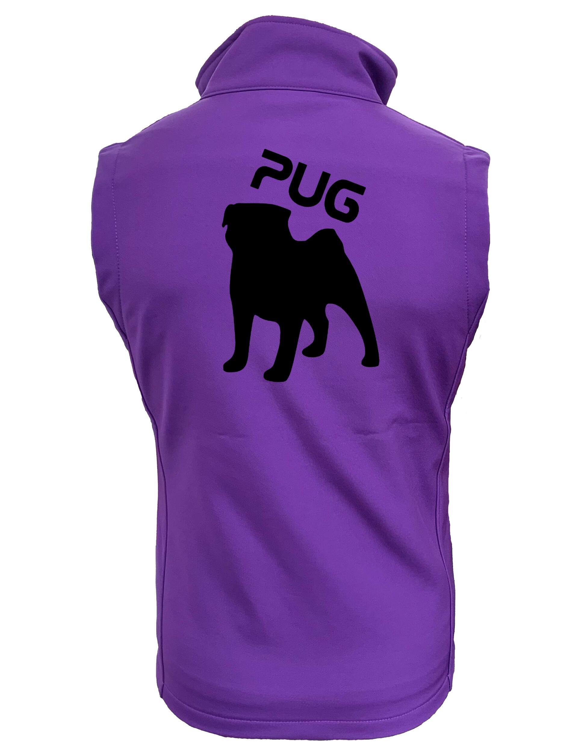 Unisex Pug (Silhouette) Softshell Gilet featuring exclusive silhouette artwork, crafted from premium water-resistant fabric with a cozy fleece lining, designed for stylish, practical outdoor wear for Pug enthusiasts.