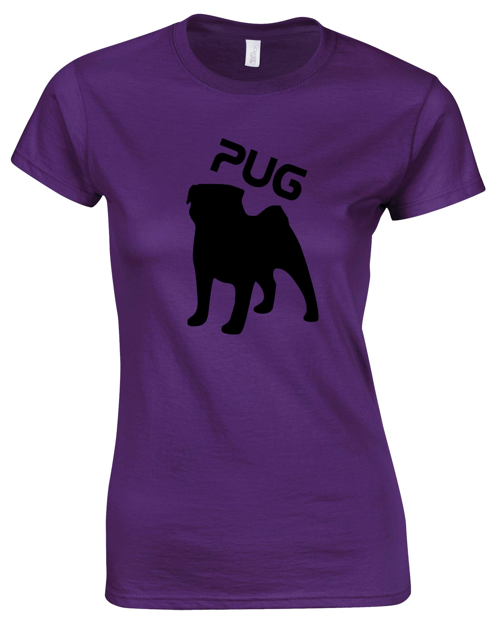 Female Roundneck T-shirt featuring an exclusive Pug (Silhouette) design, crafted from premium breathable cotton for all-day comfort and a flattering feminine fit, perfect for Pug enthusiasts.