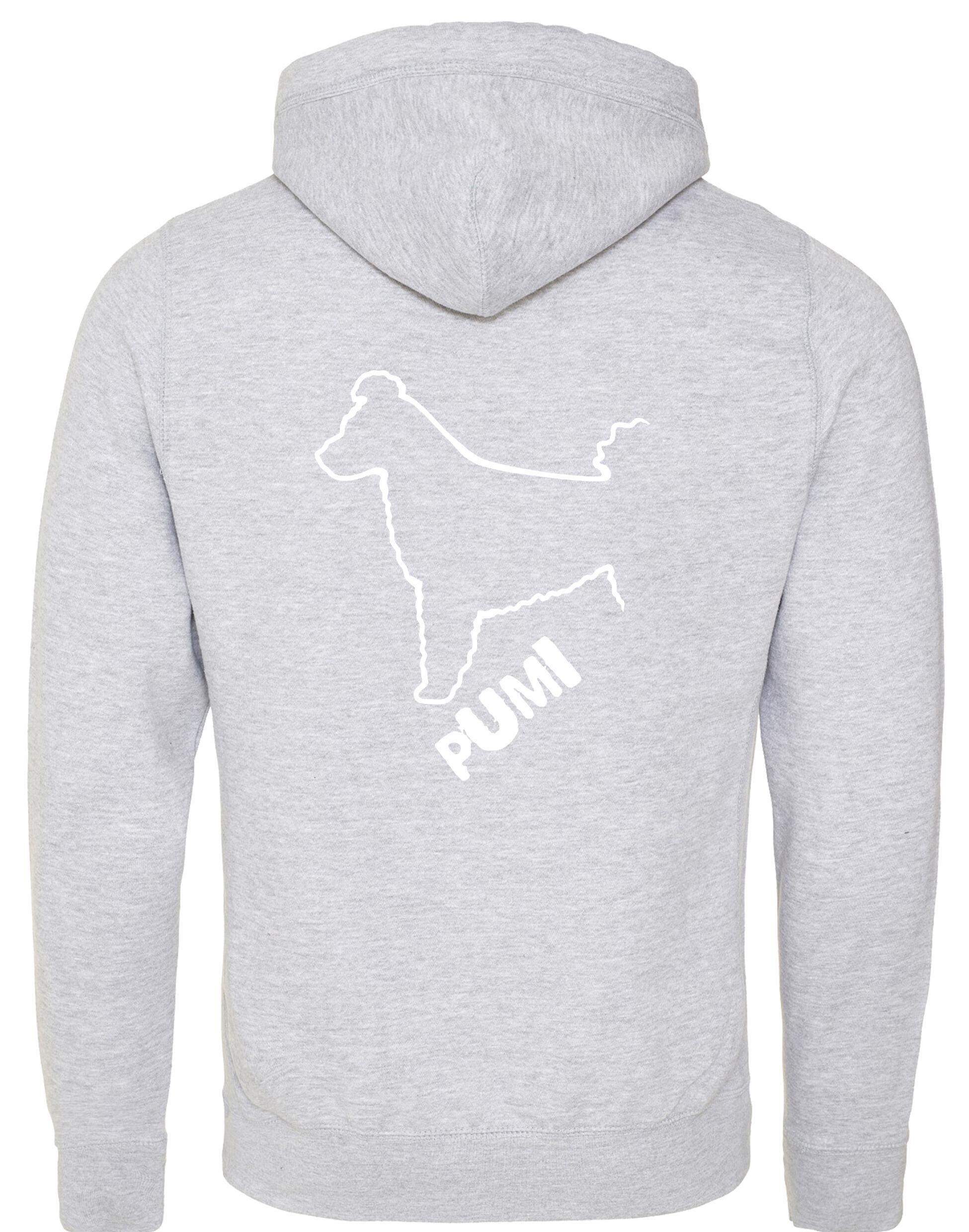 Unisex Hungarian Pumi Crossneck Pullover Hoodie featuring exclusive breed artwork, crafted from premium heavy-blend fabric with a cozy brushed fleece interior, a spacious kangaroo pocket, and a modern crossneck design for stylish, comfortable outdoor wear.