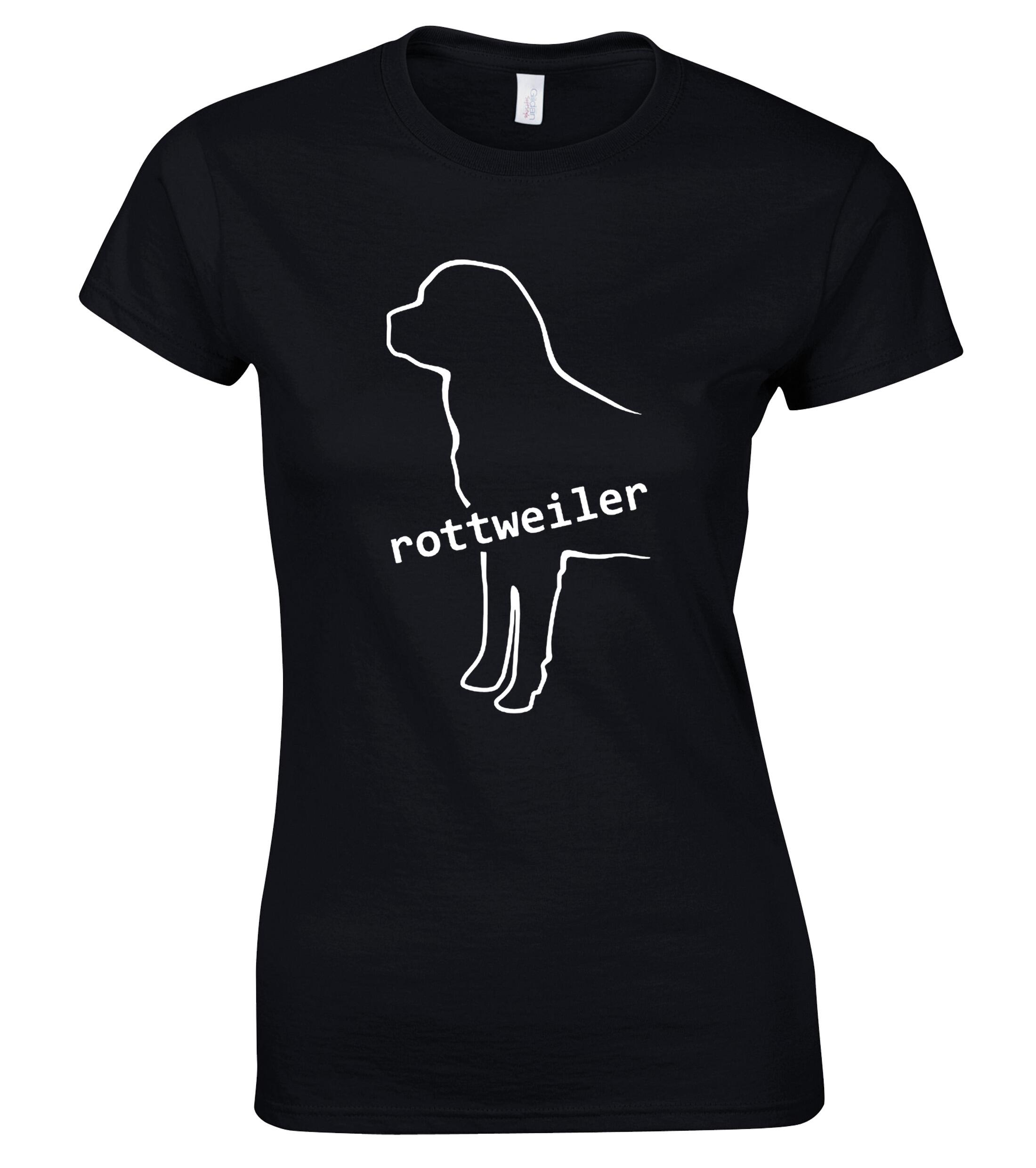 Rottweiler Female Roundneck T-shirt featuring exclusive breed artwork, soft breathable cotton fabric, flattering feminine fit, and classic round neckline for comfort and style.