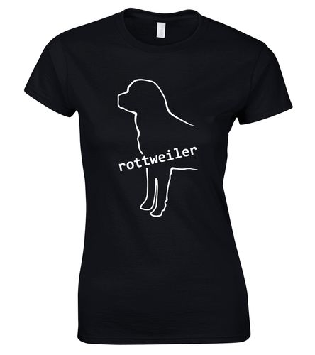 Rottweiler Female Roundneck T-shirt featuring exclusive breed artwork, soft breathable cotton fabric, flattering feminine fit, and classic round neckline for comfort and style.