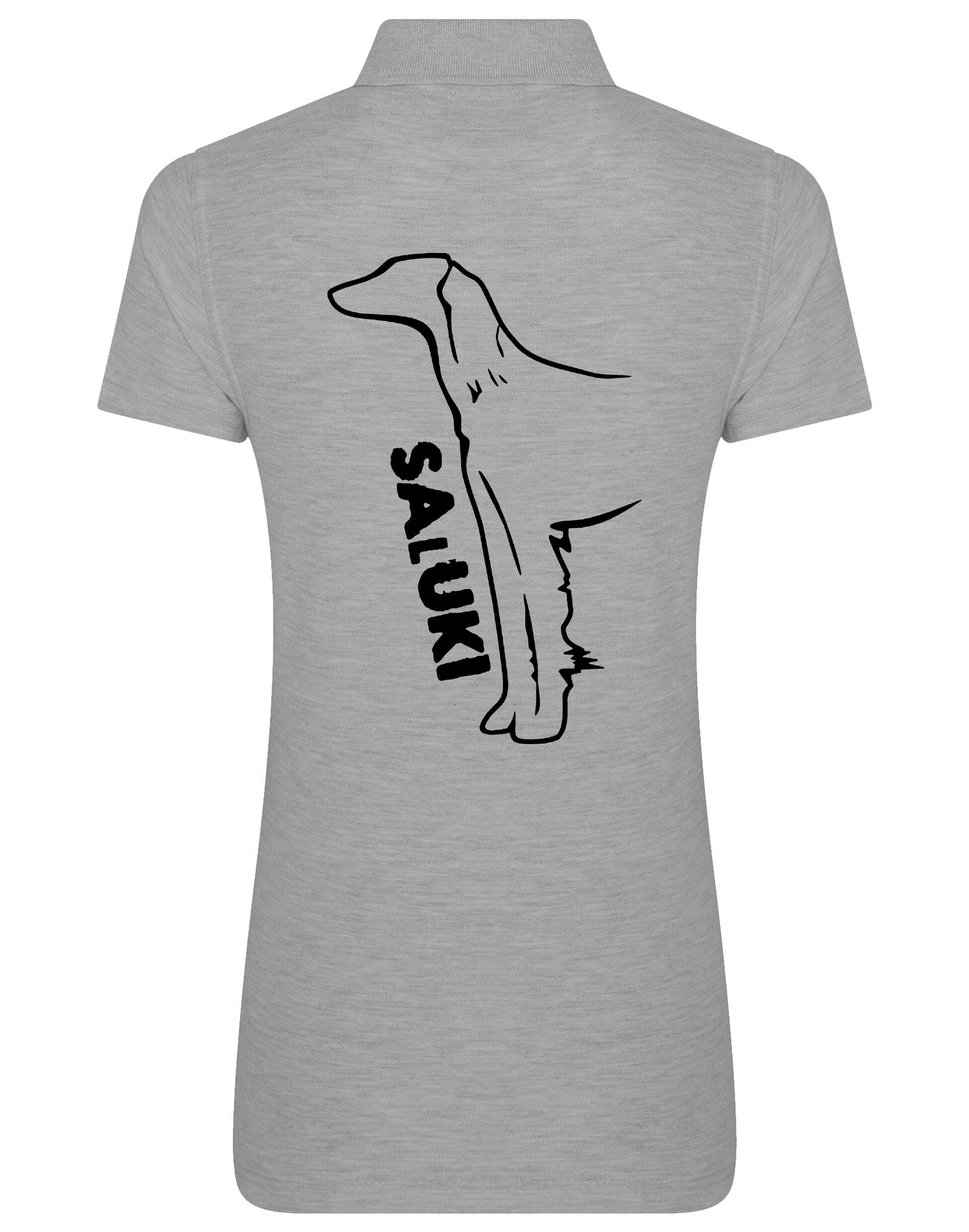 Saluki Women’s Cotton Polo featuring exclusive breed artwork, soft breathable cotton fabric, structured collar, flattering feminine fit, and polished style for breed enthusiasts.