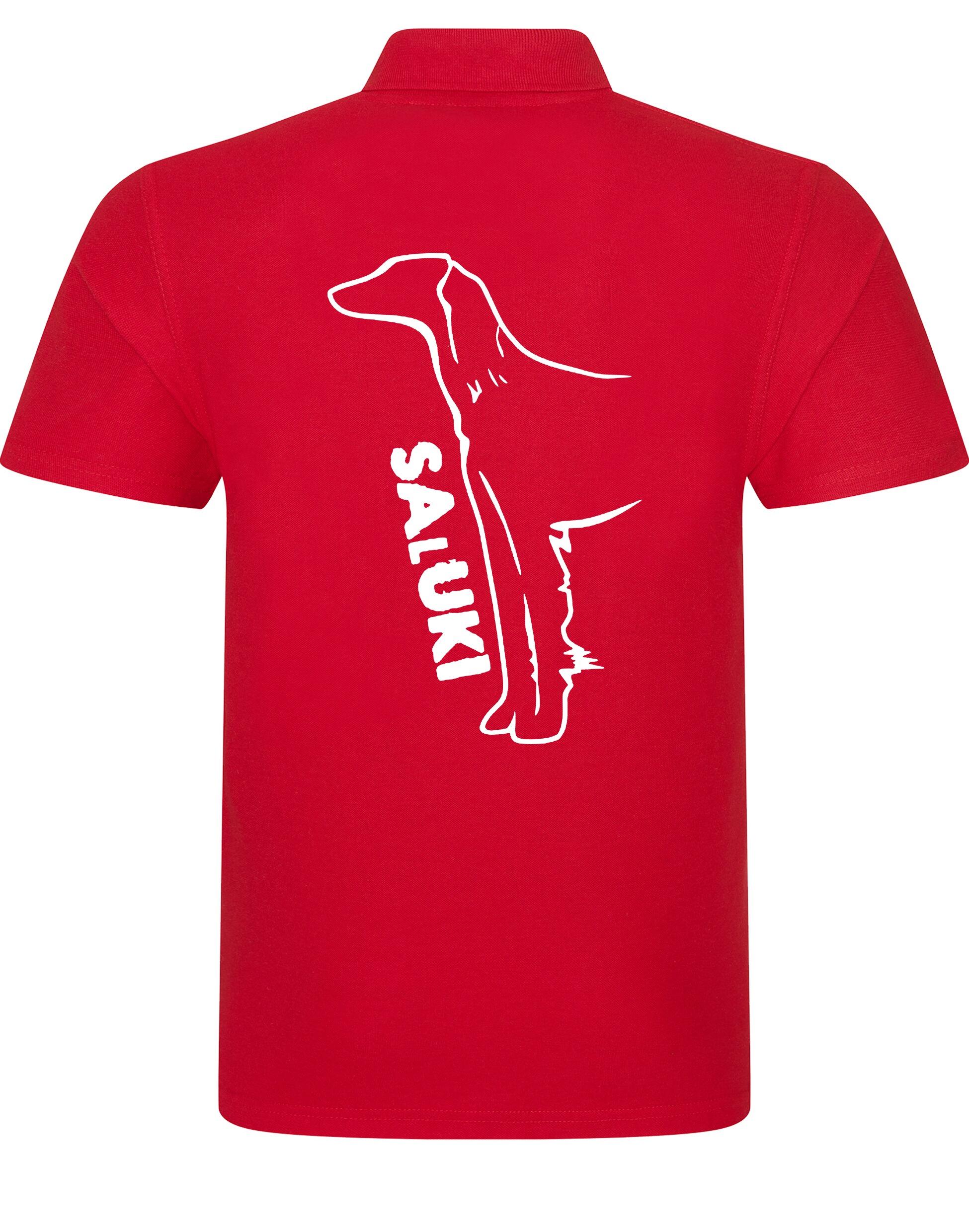 Saluki Unisex Cotton Polo featuring exclusive breed artwork, soft breathable cotton fabric, relaxed unisex fit, and classic polo collar for comfort, versatility, and breed pride.