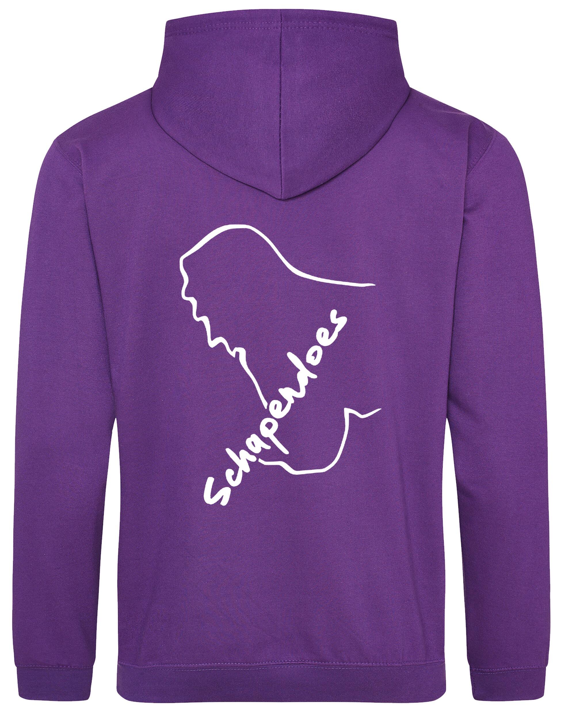 Schapendoes Pullover Hoodie featuring exclusive breed artwork, cozy brushed fleece interior, kangaroo pocket, double-fabric hood, and personalization options for stylish comfort and breed pride.
