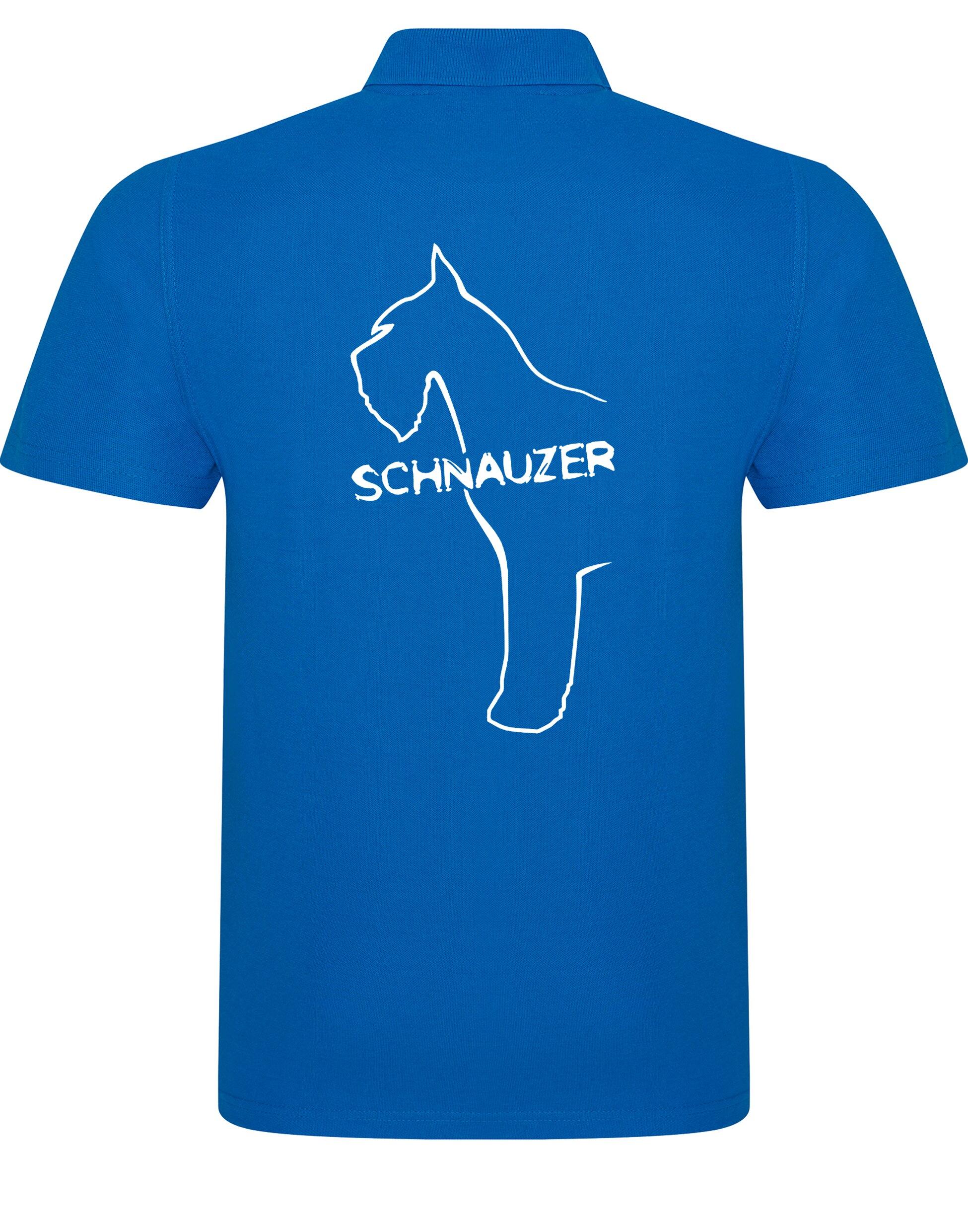 Schnauzer Unisex Cotton Polo featuring exclusive breed design on the back, breathable fabric, and relaxed unisex fit. Perfect for Schnauzer lovers.