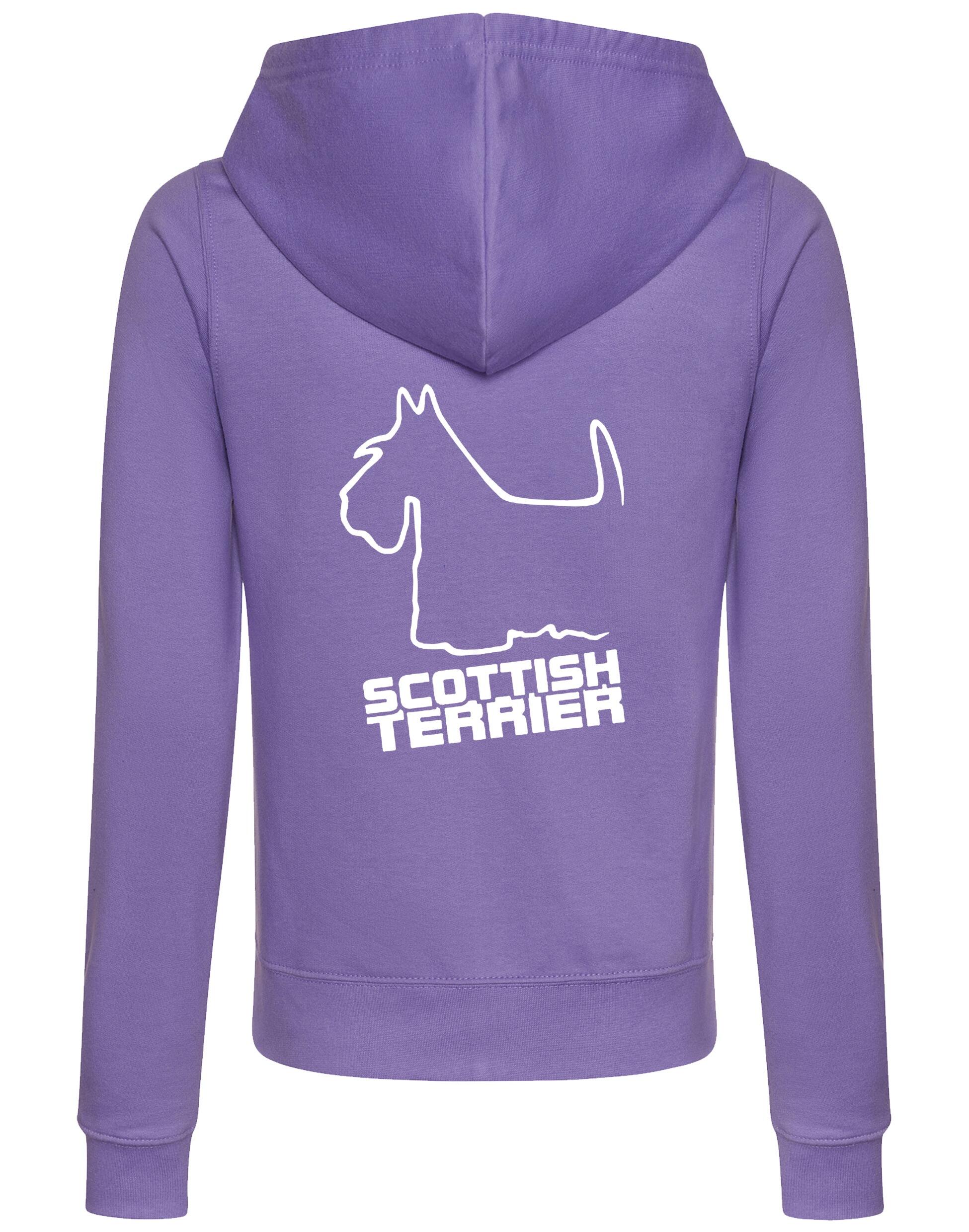Scottish Terrier Women’s Zipped Hoodie with exclusive artwork, feminine fit, cozy hood, and front pockets.