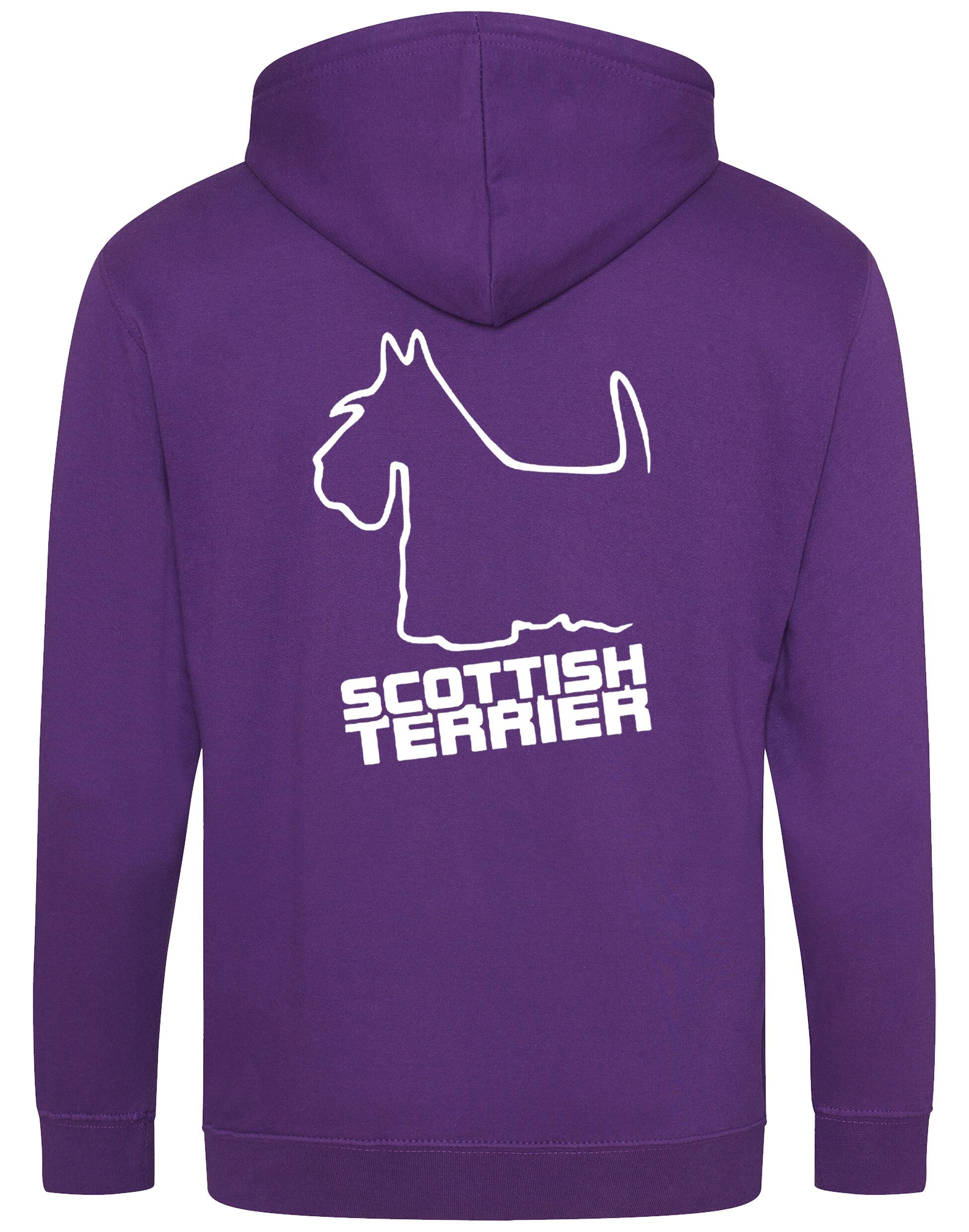 Scottish Terrier Zipped Hoodie with exclusive breed artwork, full-zip design, fleece lining, and customizable options.
