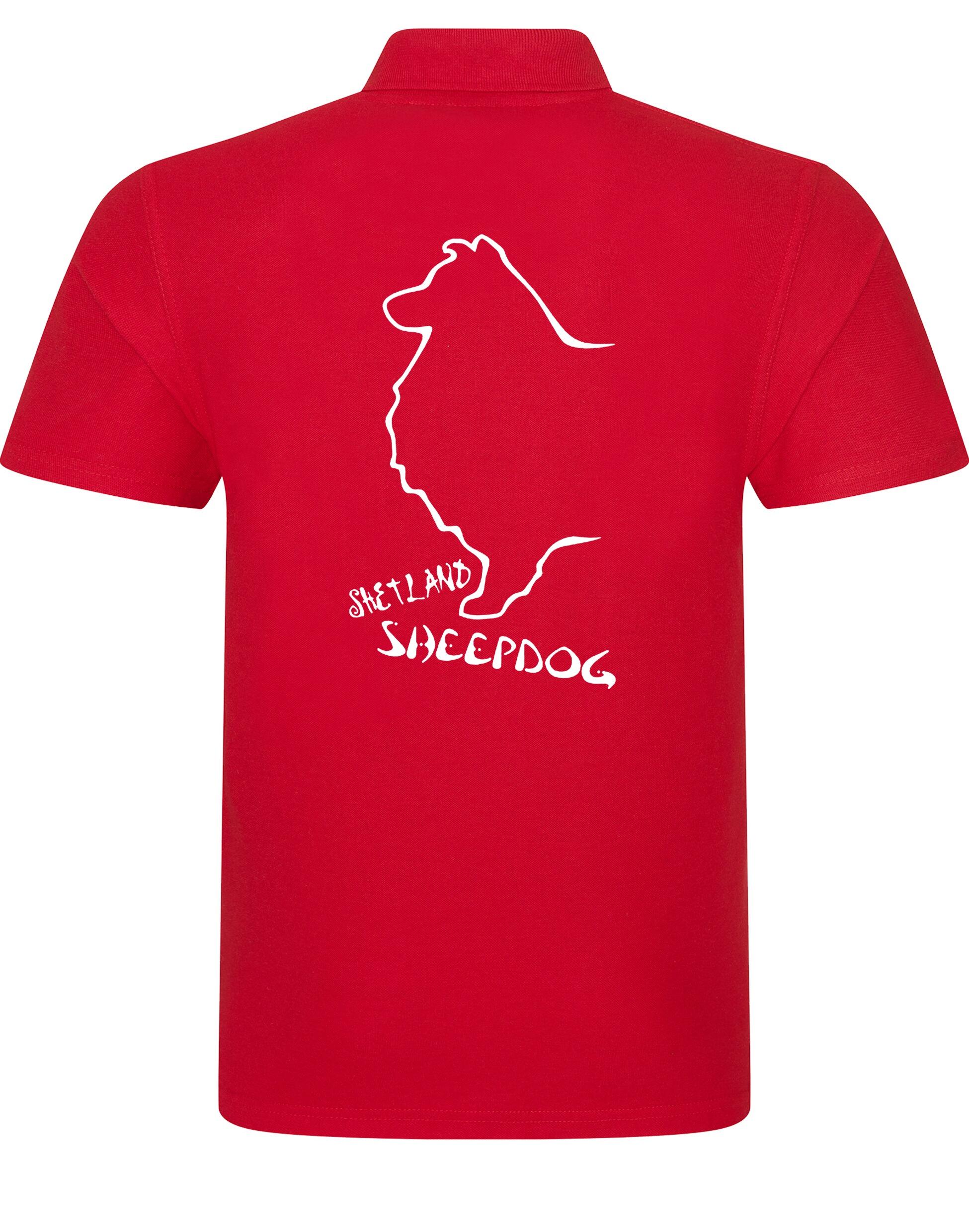 Unisex Cotton Polo featuring exclusive Shetland Sheepdog artwork on the back