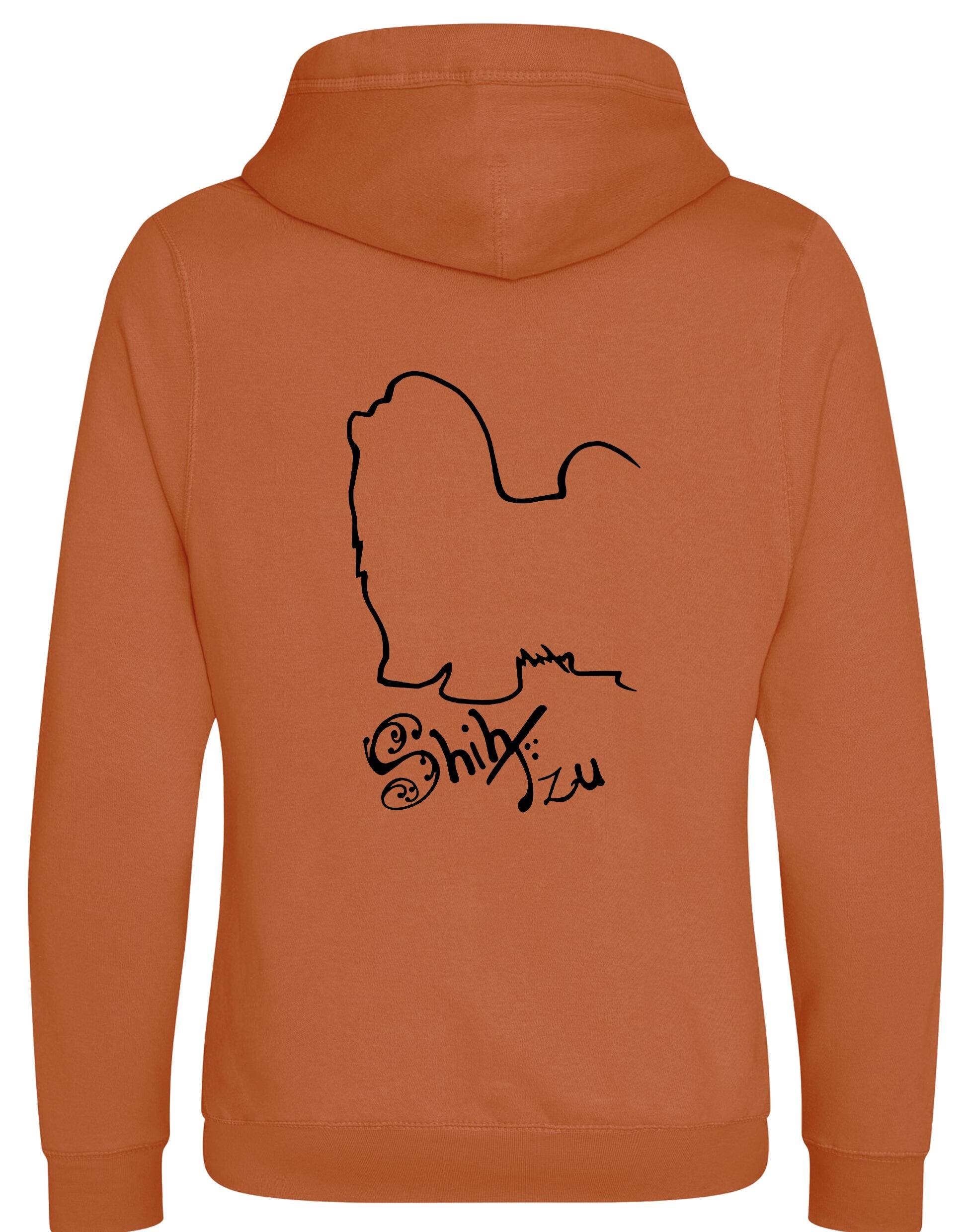 Unisex Shih Tzu crossneck hoodie with fleece lining and detailed breed design on the back, featuring kangaroo pocket and modern collar style.