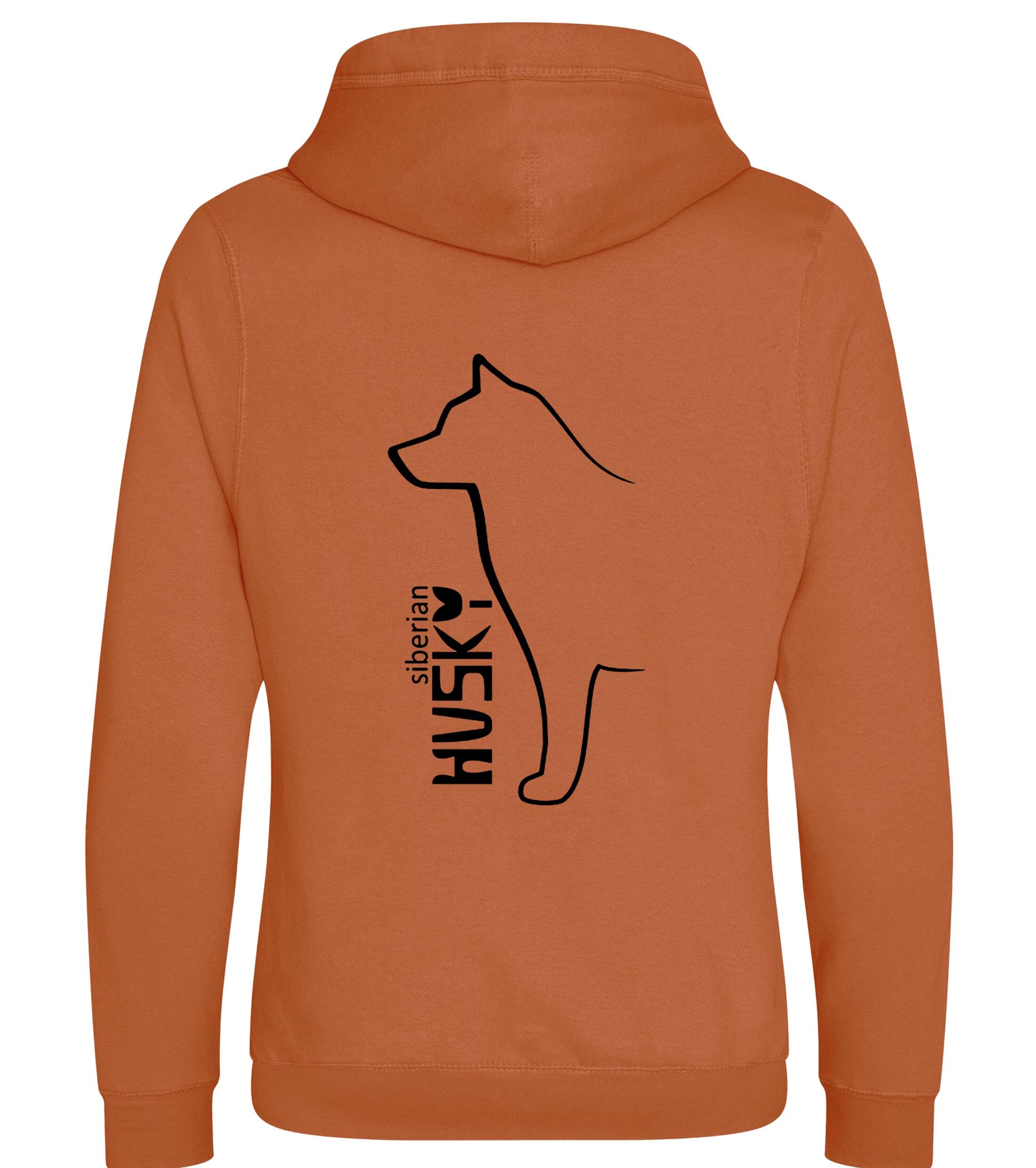 Unisex crossneck pullover hoodie featuring detailed Siberian Husky artwork on the back, made from heavy-blend fleece with a kangaroo pocket and ribbed cuffs—ideal for Husky enthusiasts seeking warmth and style.