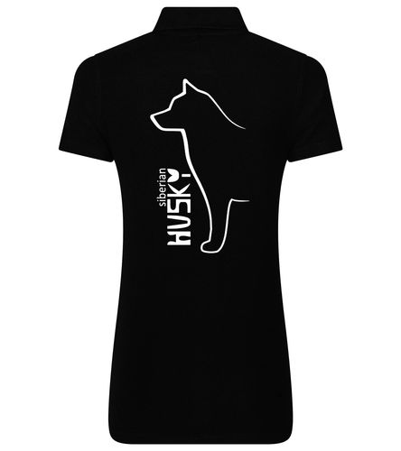 Women's cotton polo shirt featuring exclusive Siberian Husky artwork on the back, designed with a feminine fit and breathable fabric—ideal for dog lovers, breed events, and casual wear.