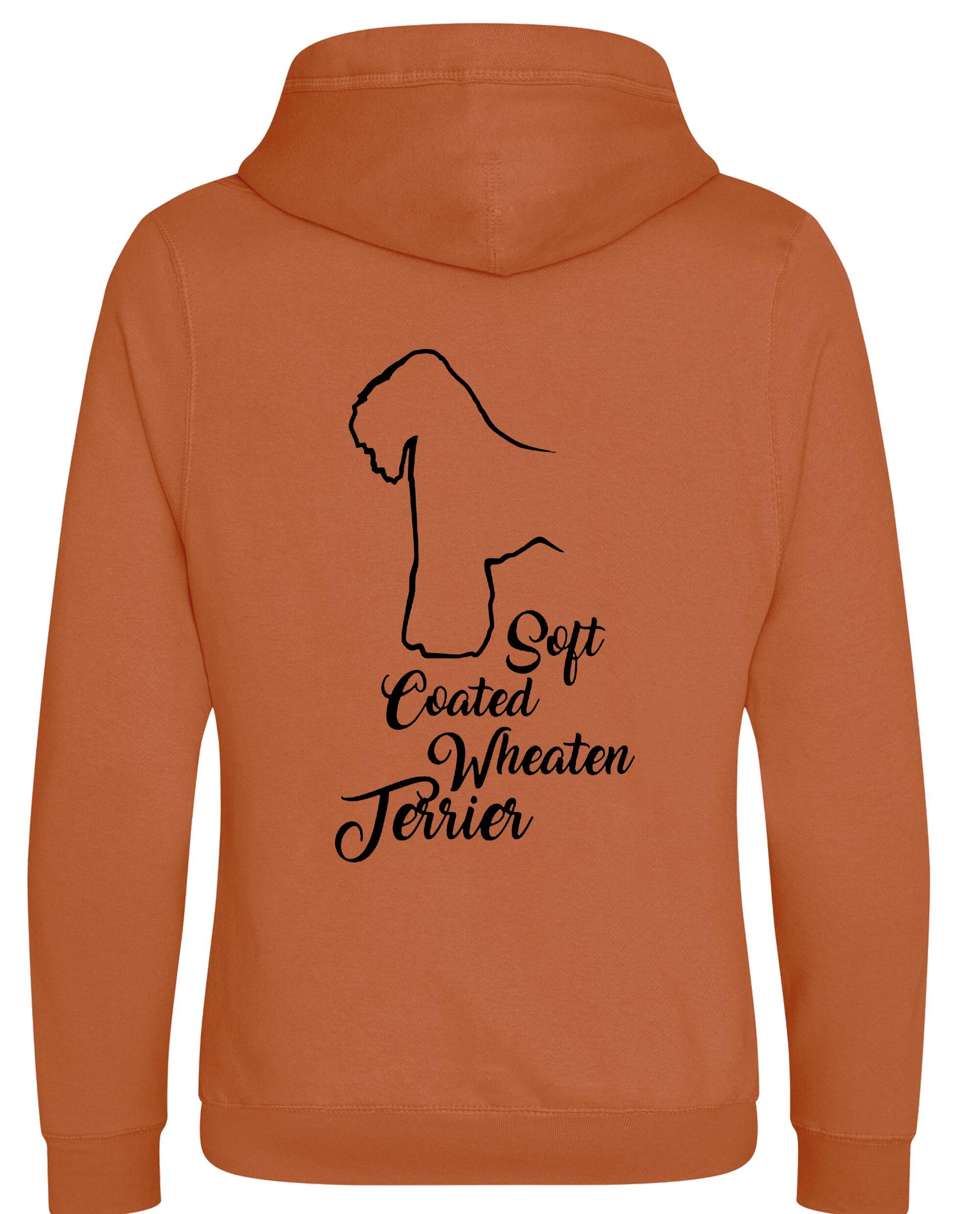 Unisex crossneck pullover hoodie with Soft Coated Wheaten Terrier artwork on the back, fleece-lined with kangaroo pocket