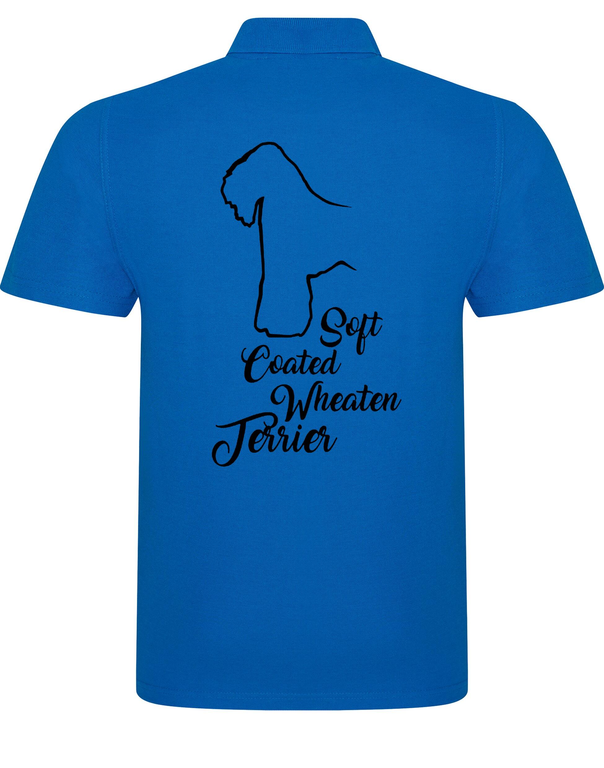 Unisex cotton polo shirt with Soft Coated Wheaten Terrier artwork on the back, lightweight and breathable with a relaxed fit