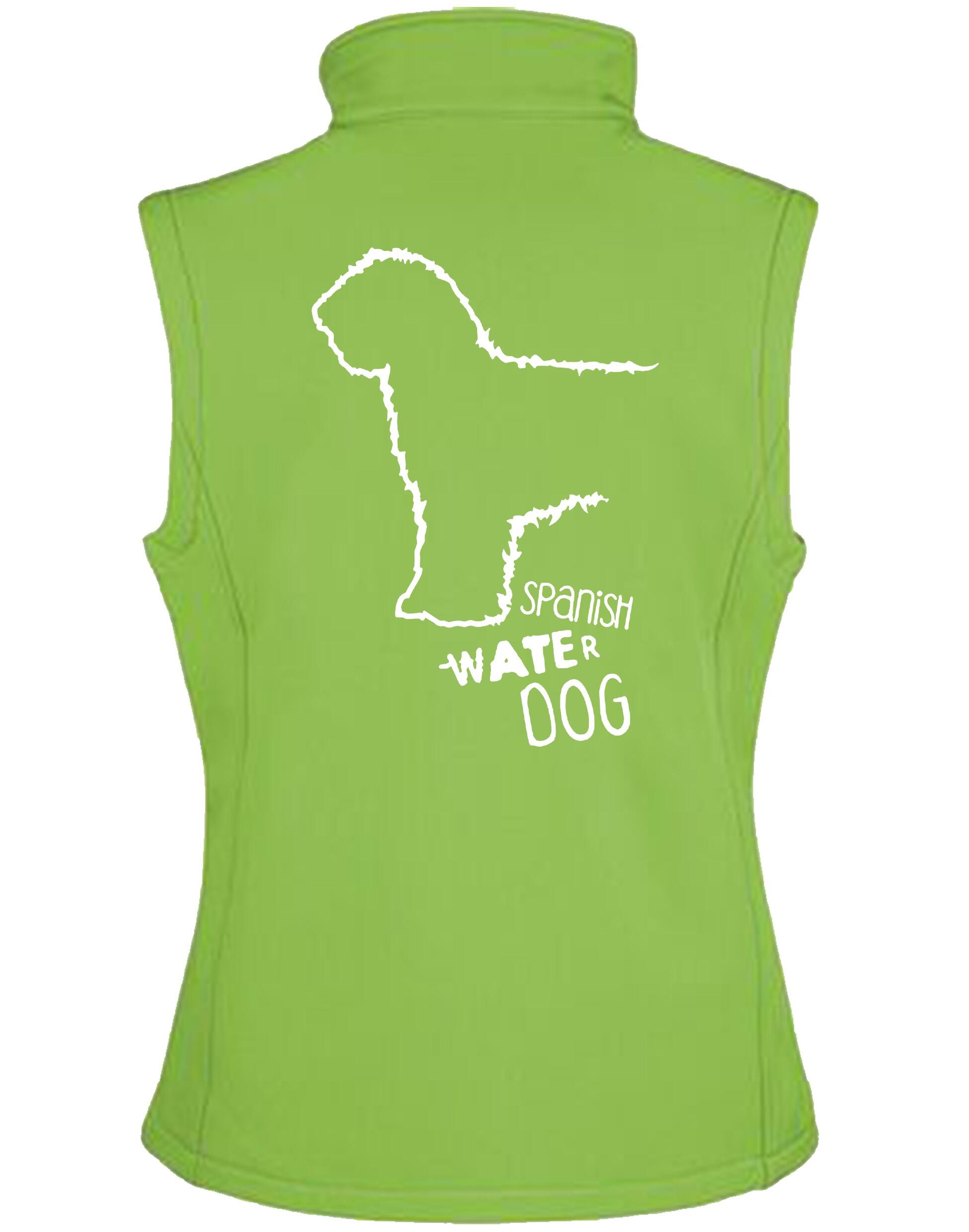 Unisex softshell gilet with Spanish Water Dog design on the back. Features water-resistant fabric, fleece lining, full-zip front, and side pockets—ideal for outdoor walks, breed events, or everyday layering.