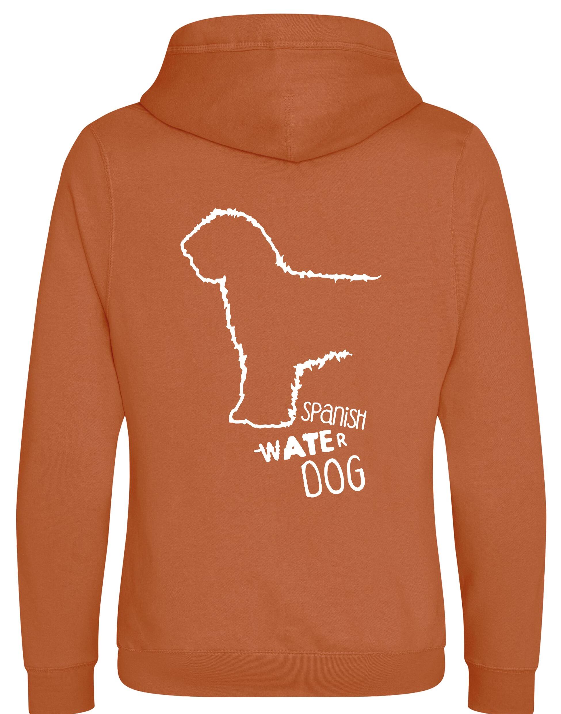 Unisex Crossneck Pullover Hoodie featuring exclusive Spanish Water Dog artwork on the back. Made from heavyweight fleece with a brushed interior, modern crossneck design, kangaroo pocket, and ribbed cuffs—ideal for stylish dog lovers.