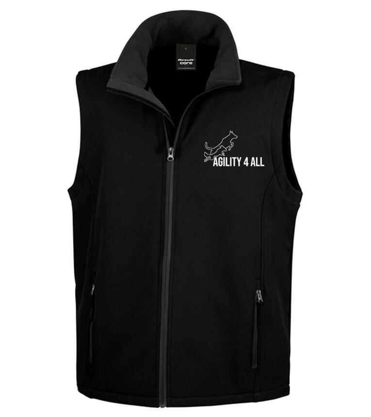 Agility 4 All Official Clothing - Black Male Softshell Gilet - White Printed Logo