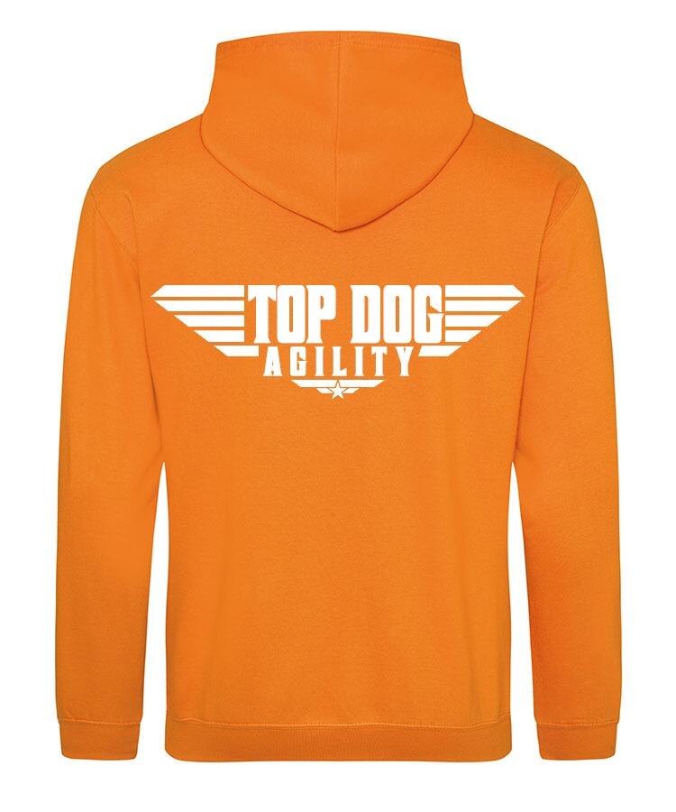 Top Dog Agility Design on a Orange Pullover Hoodie White Print