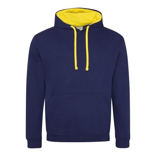 Contrast Plain Pullover Hoodie Navy/Yellow