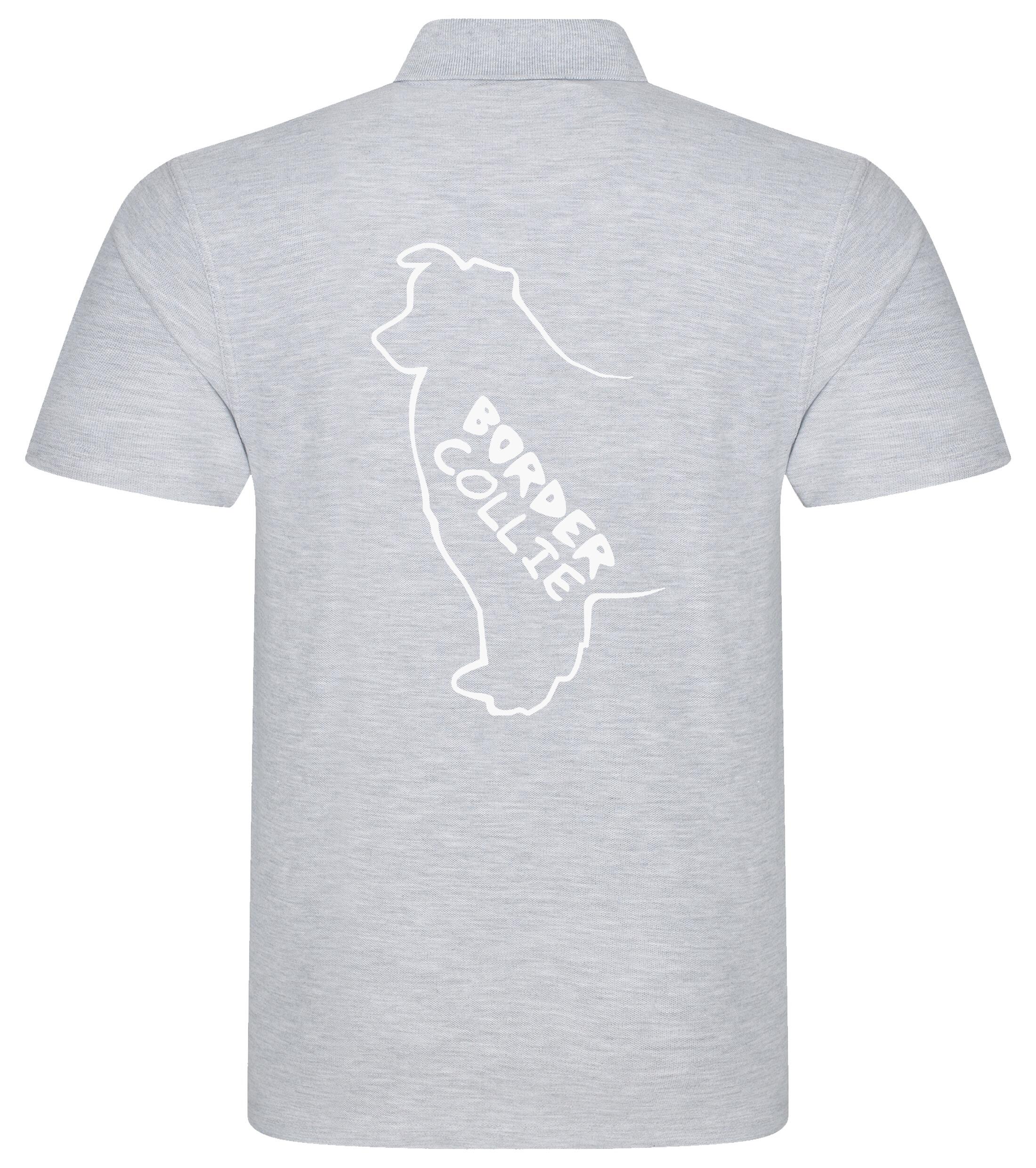 Unisex Border Collie Polo Shirt Heather Grey (White)