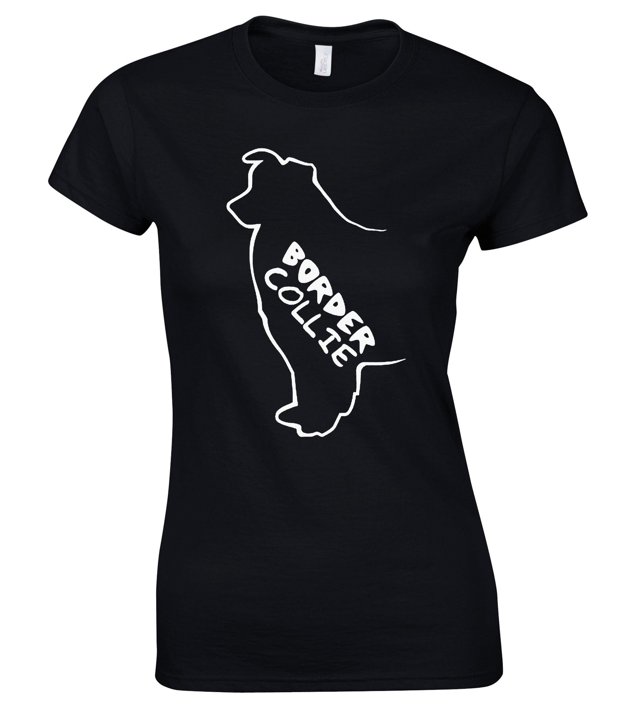 Female Border Collie T-Shirt Black (White)