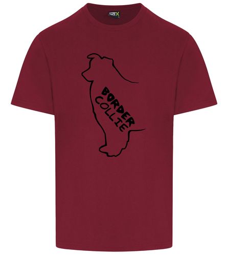 Unisex Border Collie T-Shirt Burgundy (Black)
