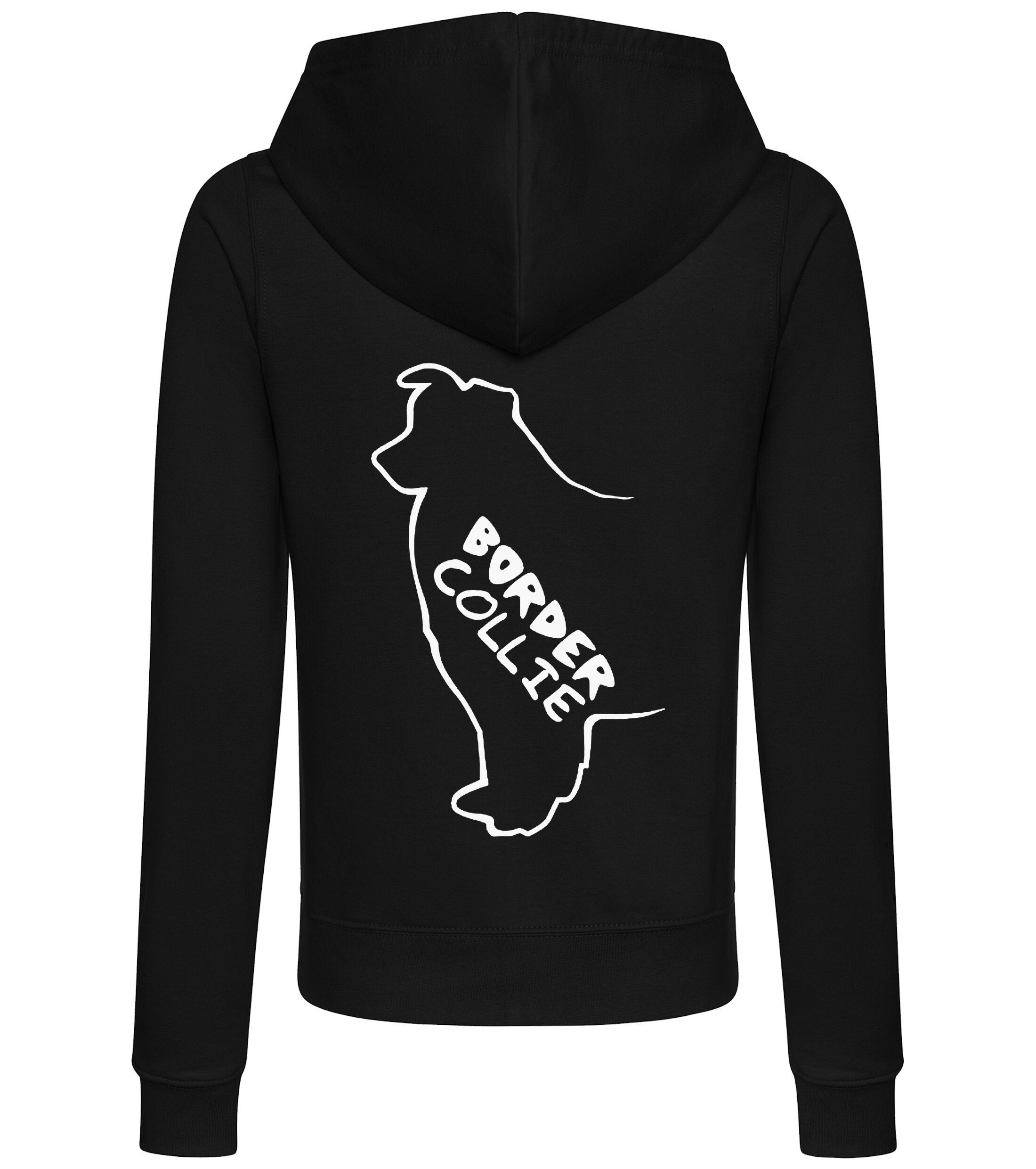 Female Border Collie Zipped Hoodie Black (White)
