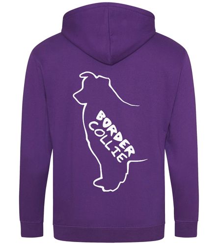 Unisex Border Collie Zipped Hoodie Purple (White)