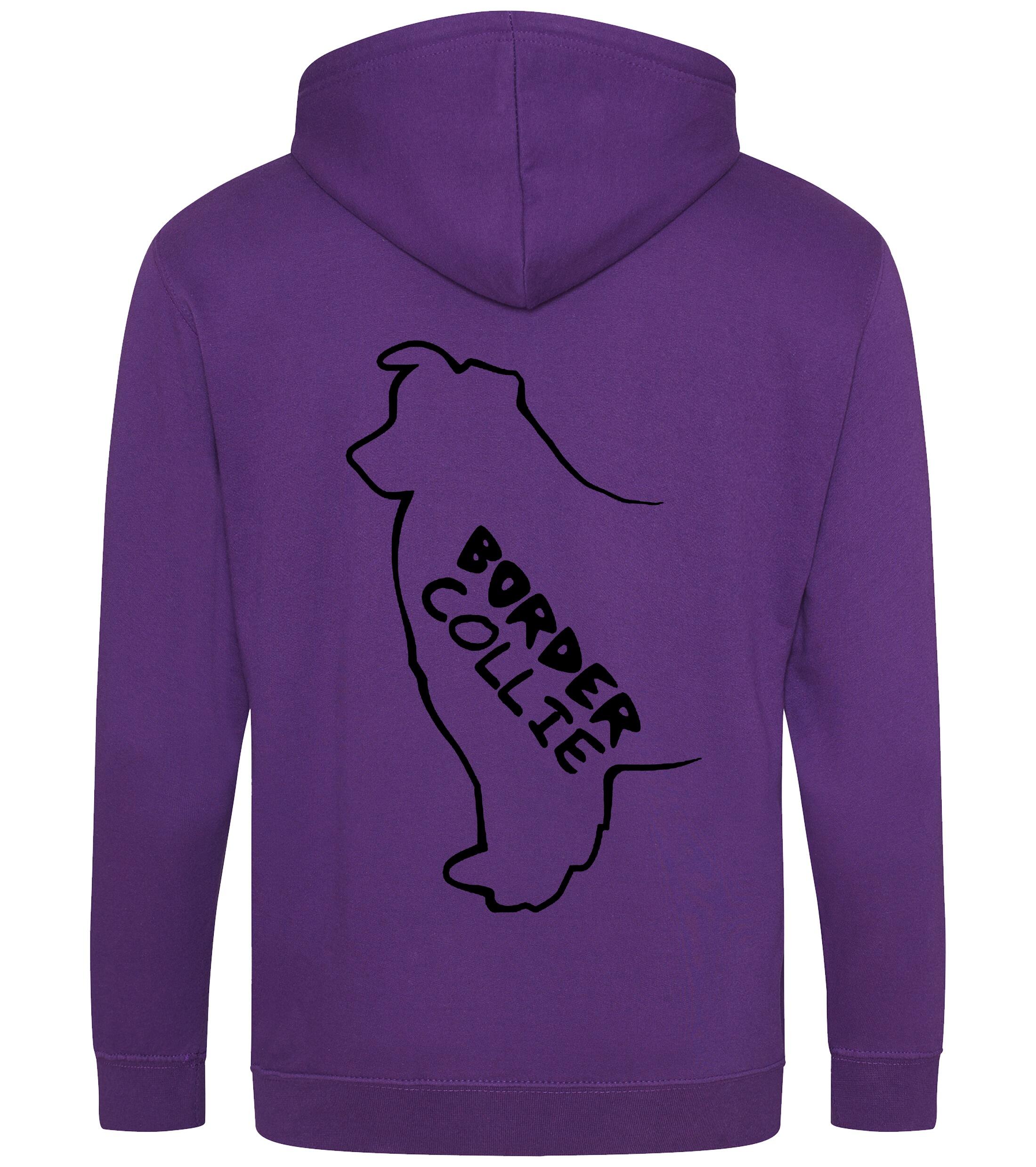 Unisex Border Collie Zipped Hoodie Purple (Black)