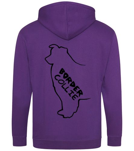 Unisex Border Collie Zipped Hoodie Purple (Black)