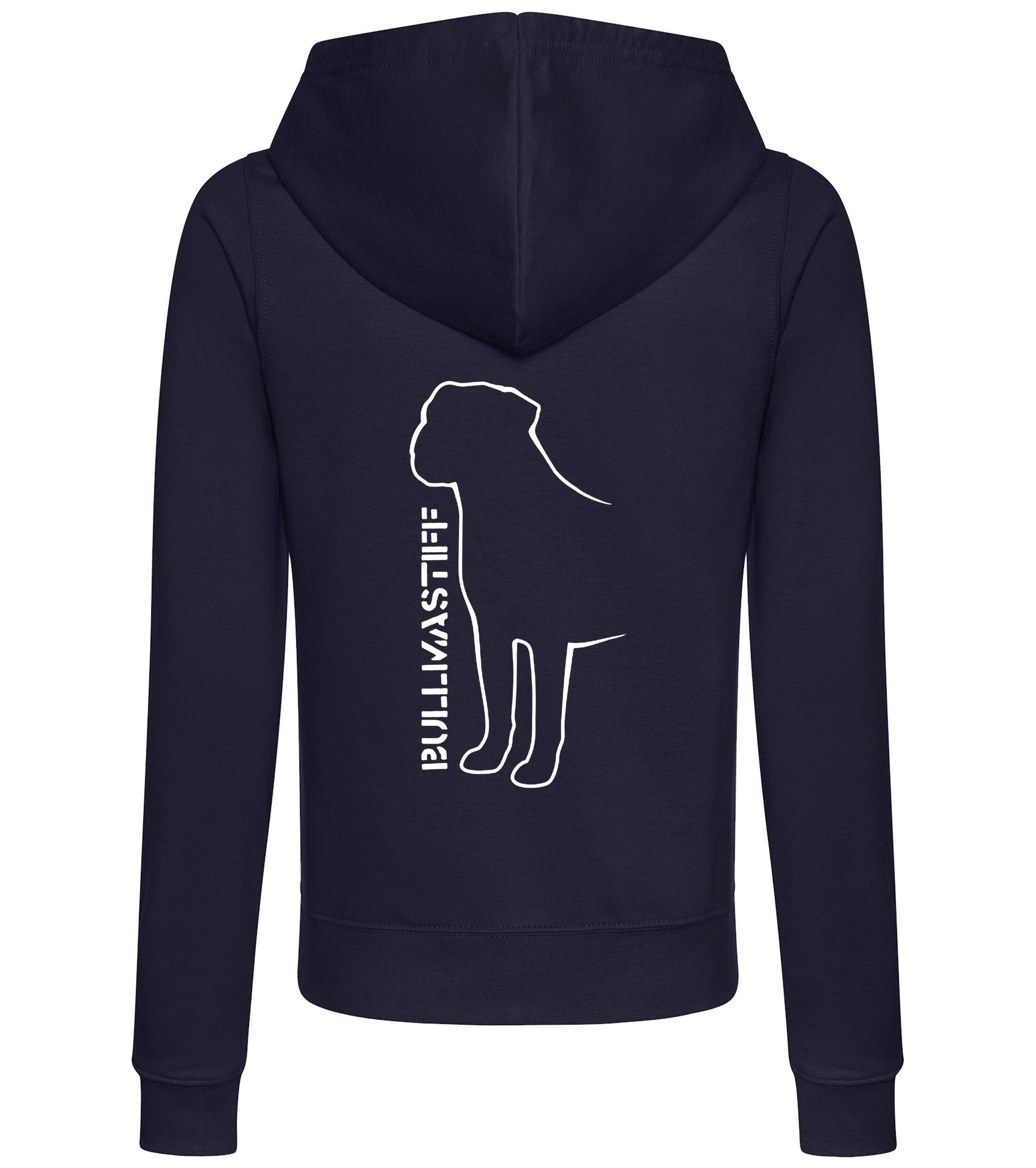 Female Bullmastiff (Standing) Zipped Hoodie French Navy (White)