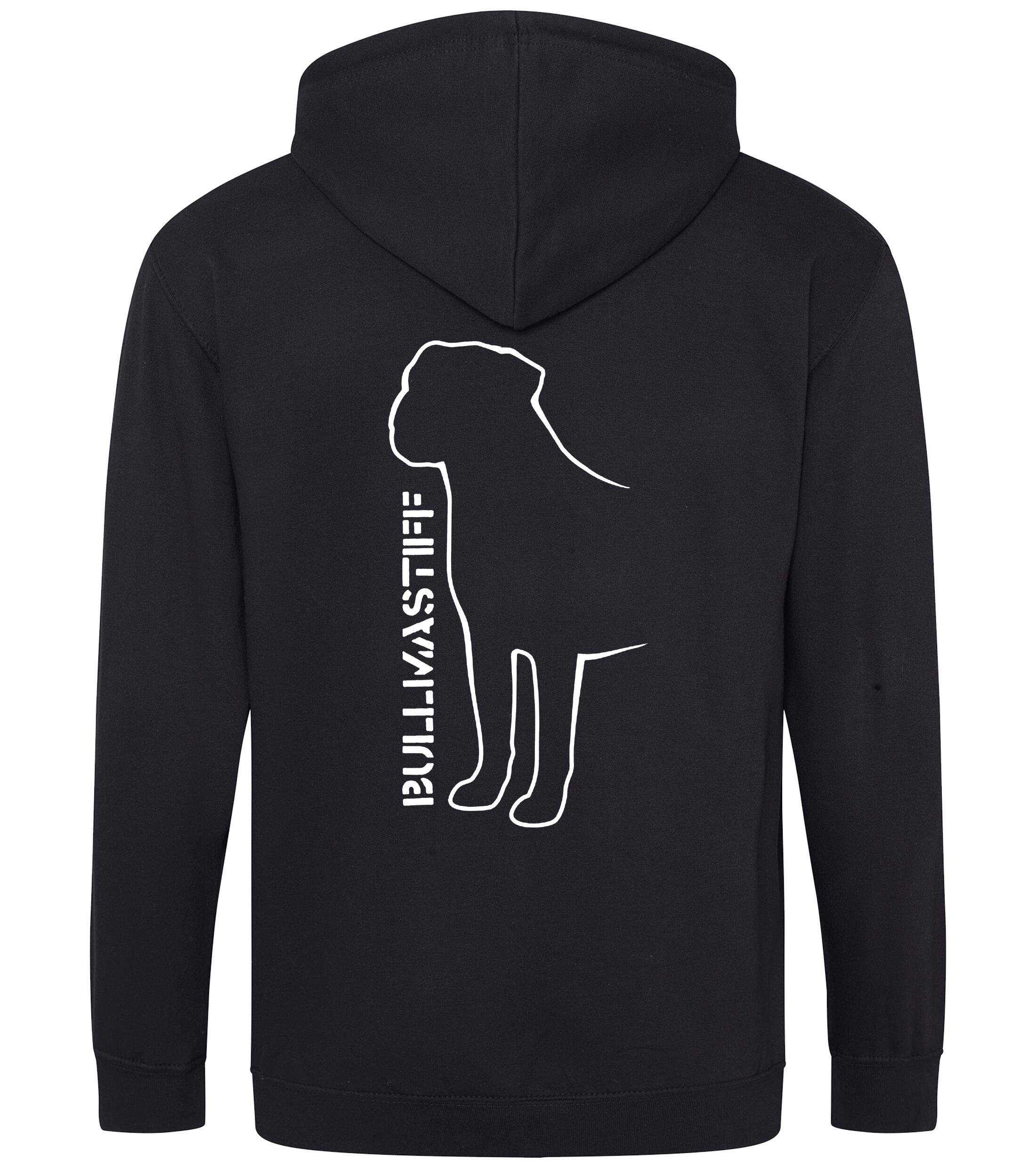 Unisex Bullmastiff (Standing) Zipped Hoodie Black (White)
