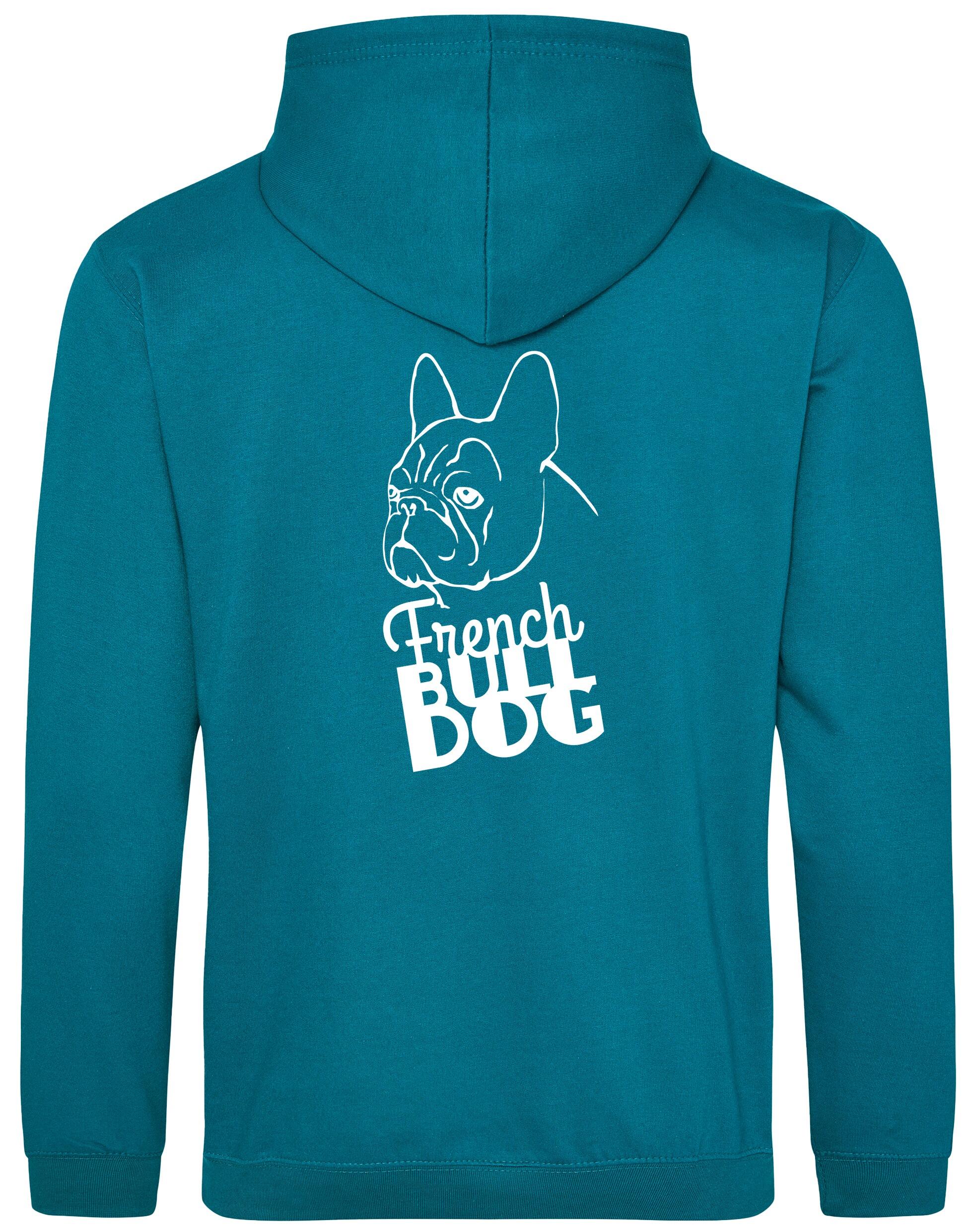 Unisex French Bulldog (Head) Pullover Hoodie Jade (White)