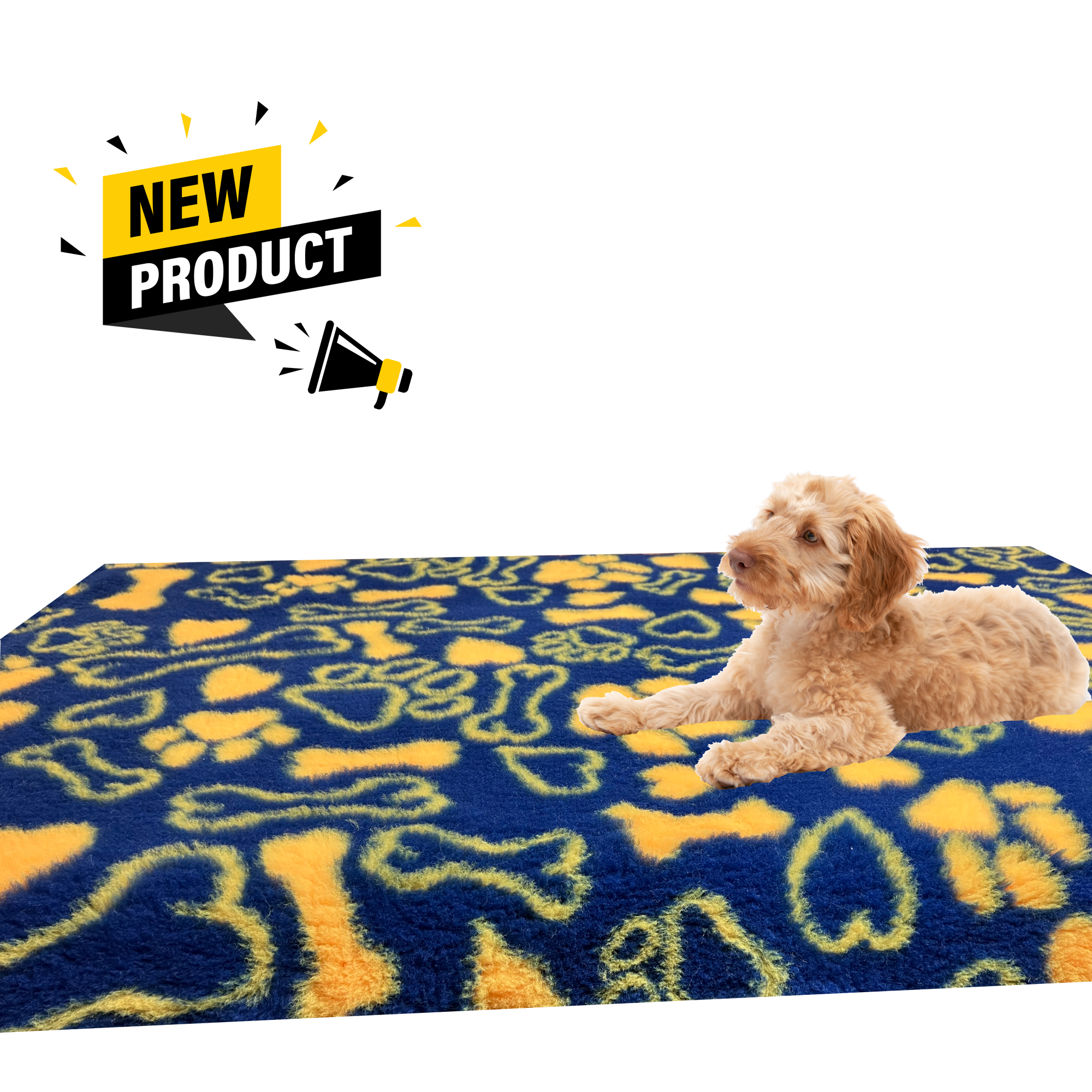 Exclusive Bederia Bedding for Dogs Rubber Backed Blue Heart Paw Bone