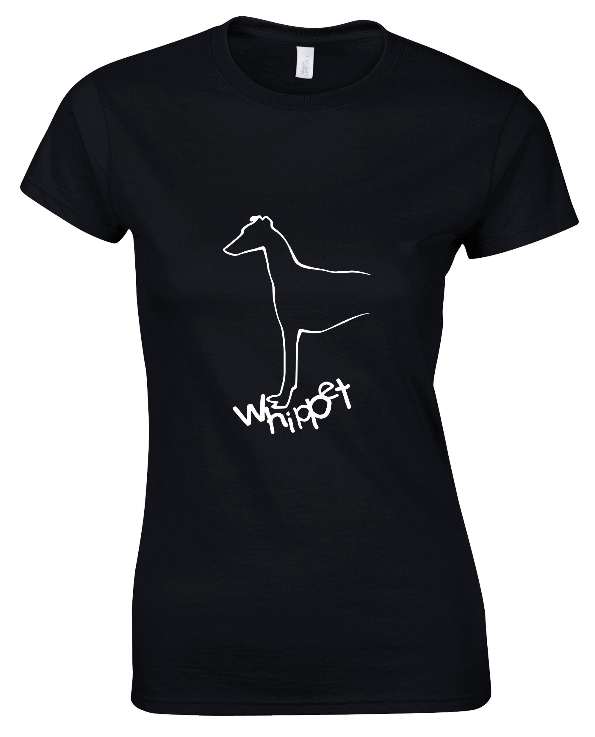 Female Whippet Roundneck T-Shirt Black (White)