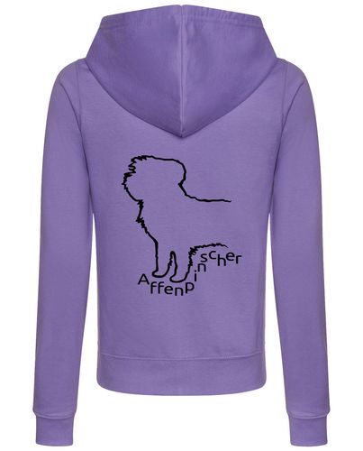 Female Affenpinscher Zipped Hoodie Lavender (Black)