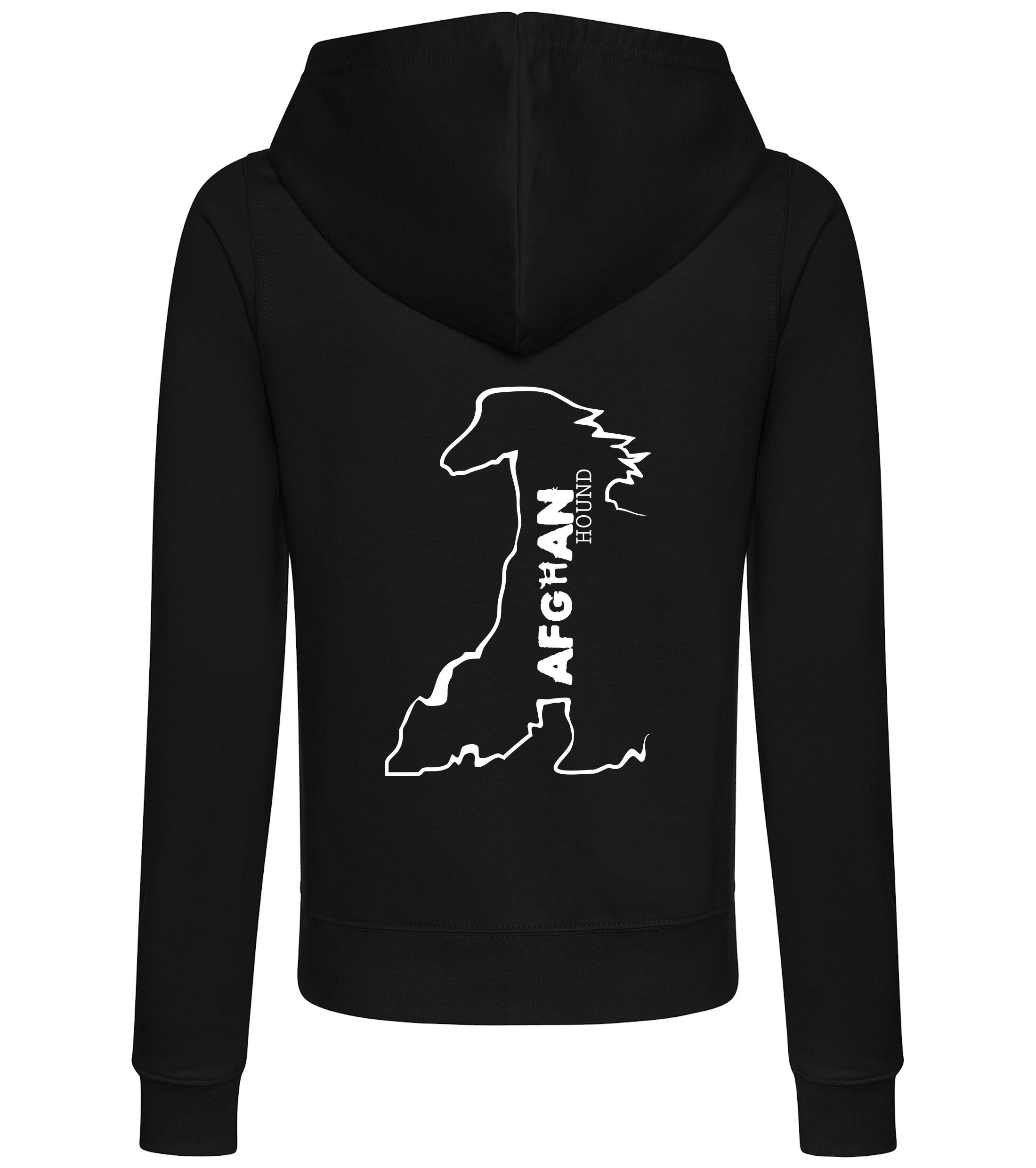Female Afghan Hound Zipped Hoodie Black (White)