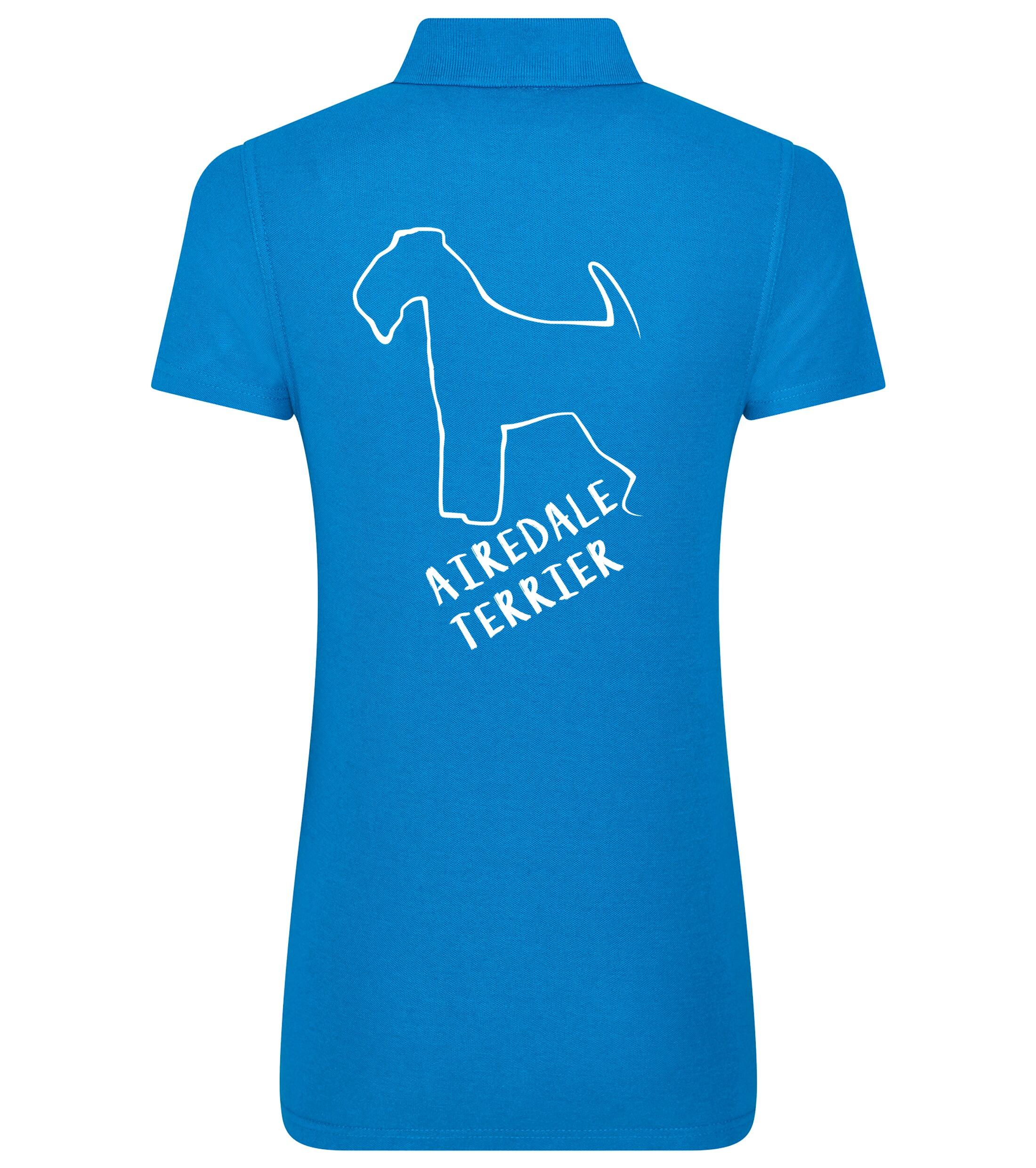Female Airedale Terrier Polo Shirt Sapphire Blue (White)
