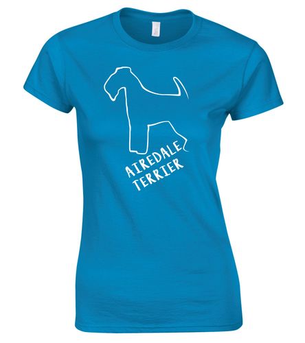 Female Airedale Terrier Roundneck T-Shirt Sapphire Blue (White)