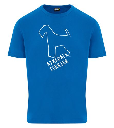 Unisex Airedale Terrier Roundneck T-Shirt Sapphire Blue (White)