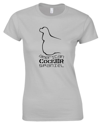 Female American Cocker Spaniel Roundneck T-Shirt Sports Grey (Black)