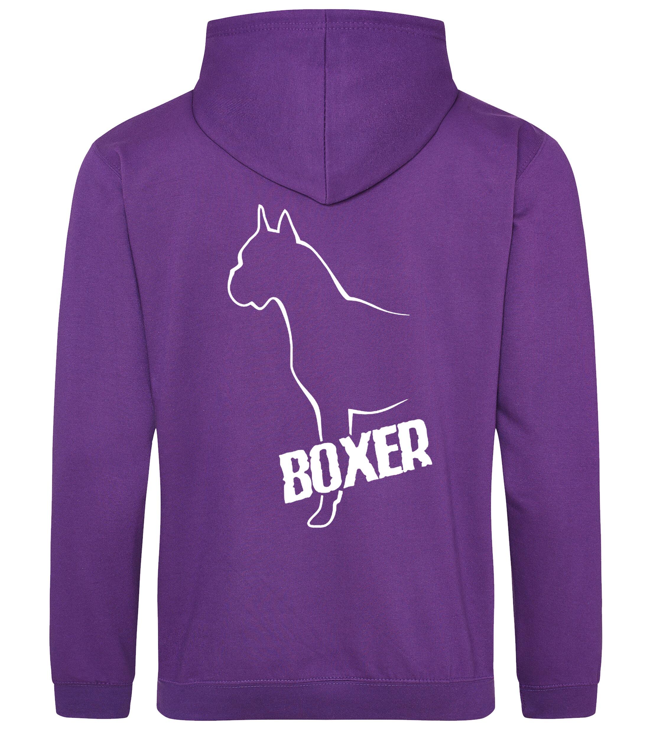 Unisex Boxer Ear Up Pullover Hoodie Purple (White)