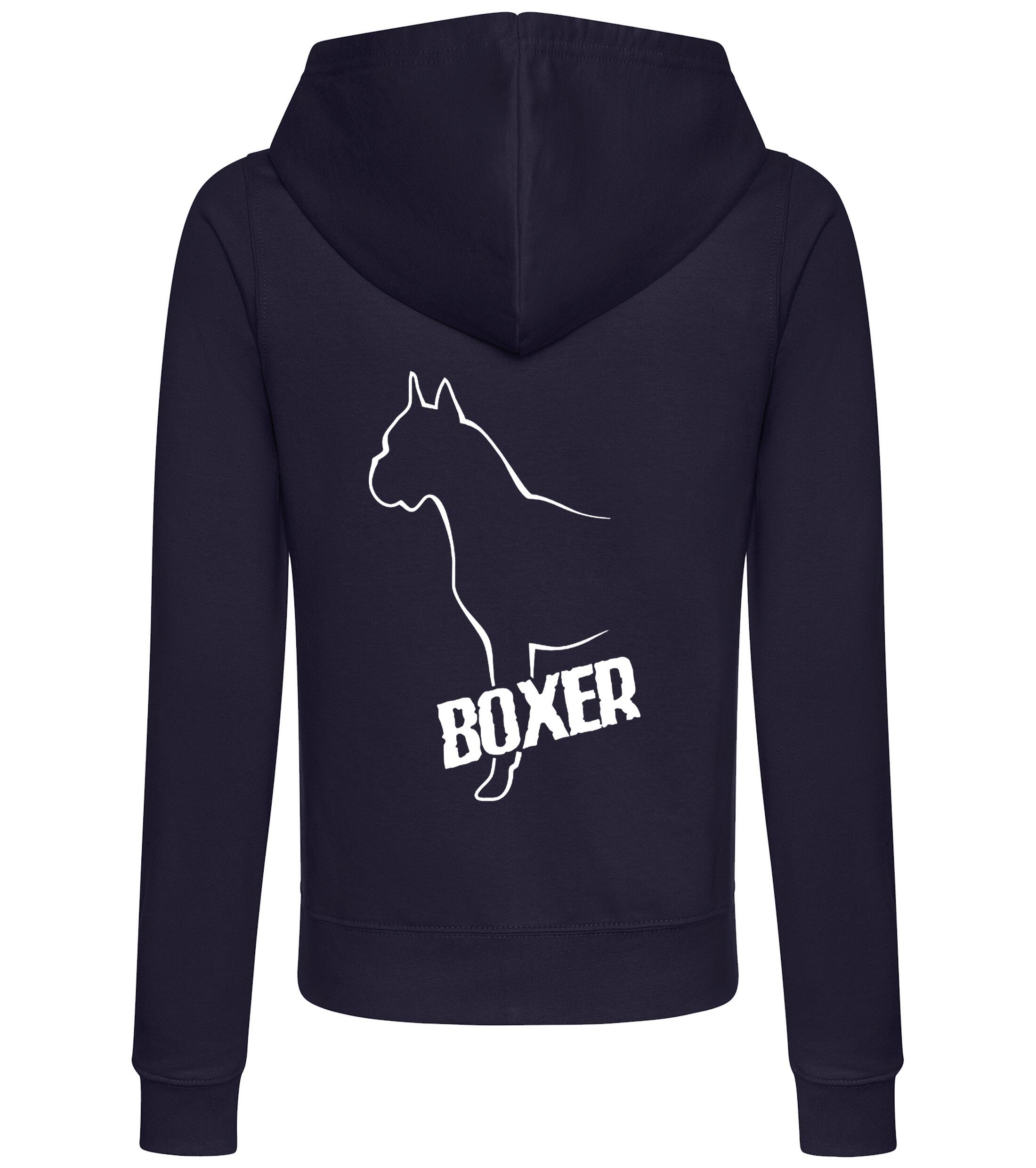 Female Boxer Ear Up Zipped Hoodie French Navy (White)