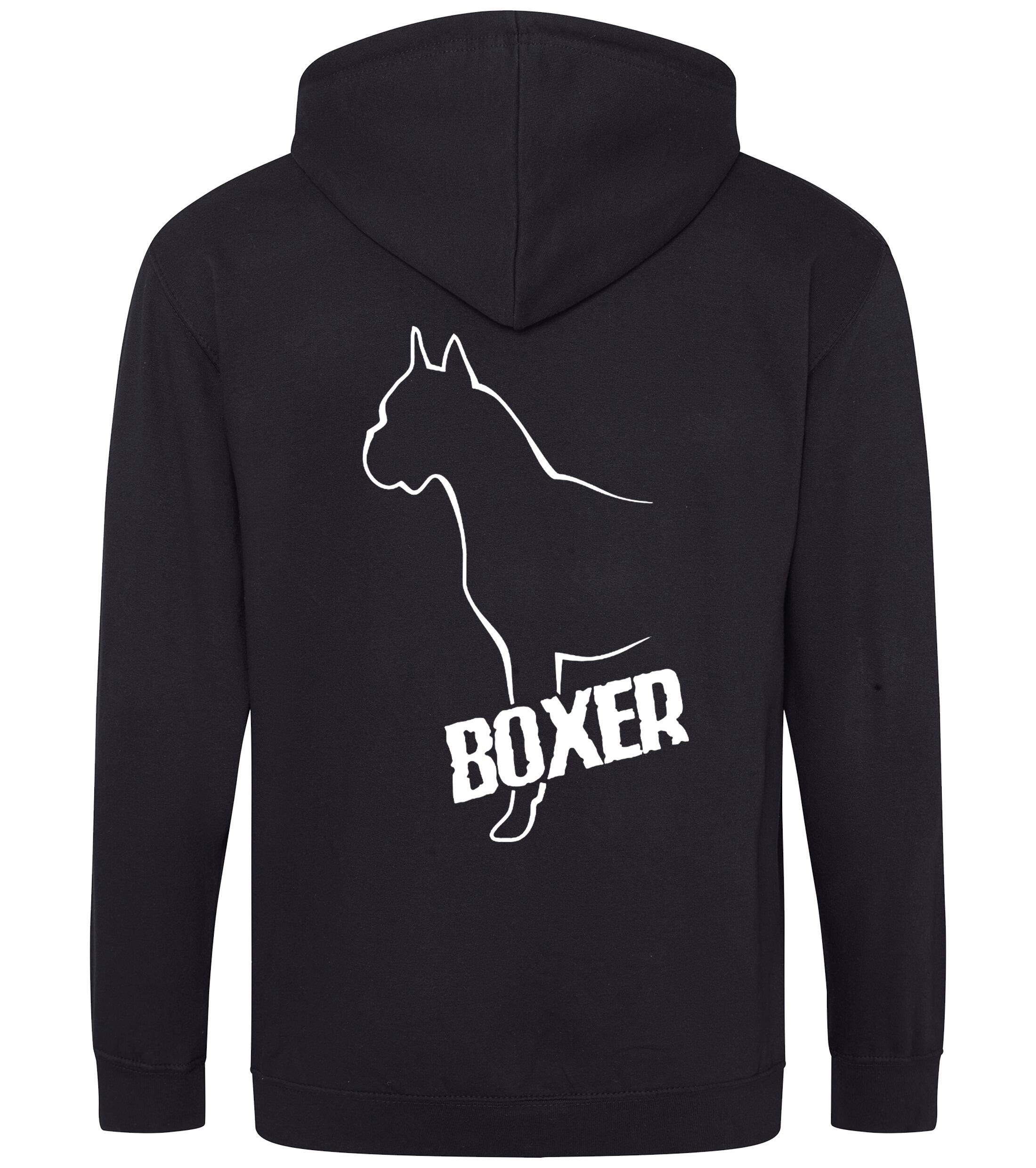 Unisex Boxer Ear Up Zipped Hoodie Black (White)