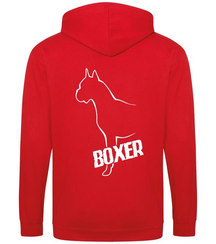 Unisex Boxer Ear Up Zipped Hoodie Red (White)