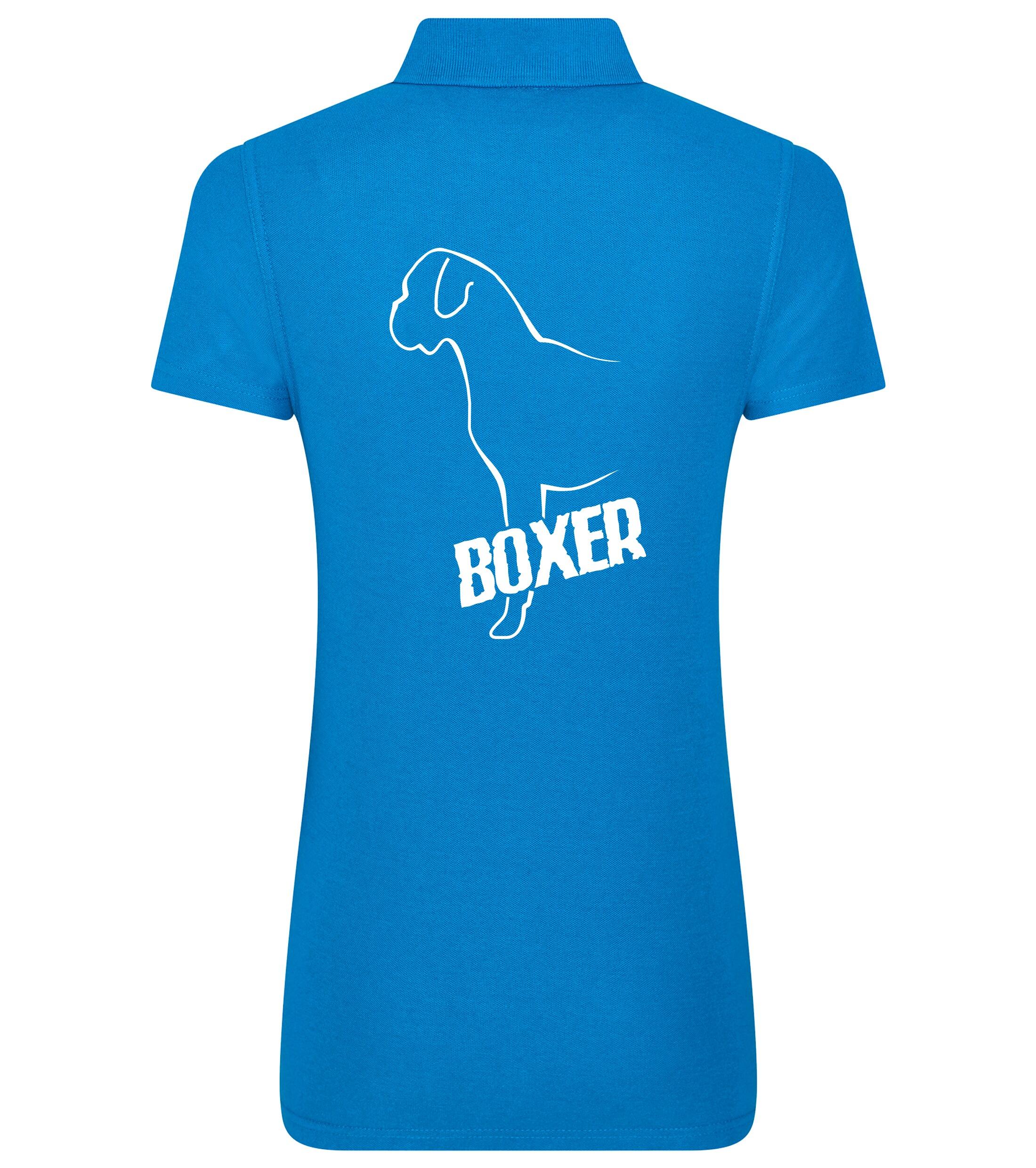 Female Boxer Ear Drop Polo Shirt Sapphire Blue (White)