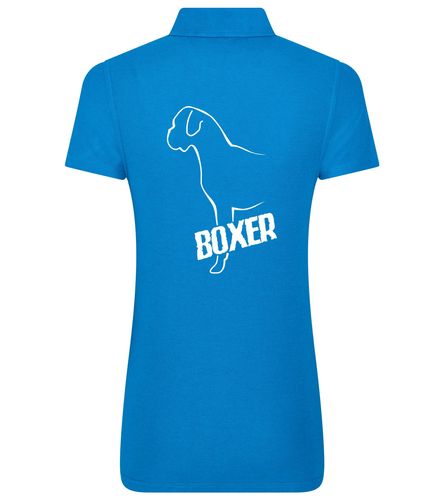 Female Boxer Ear Drop Polo Shirt Sapphire Blue (White)