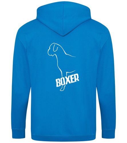 Unisex Boxer Ear Drop Zipped Hoodie Sapphire Blue (White)