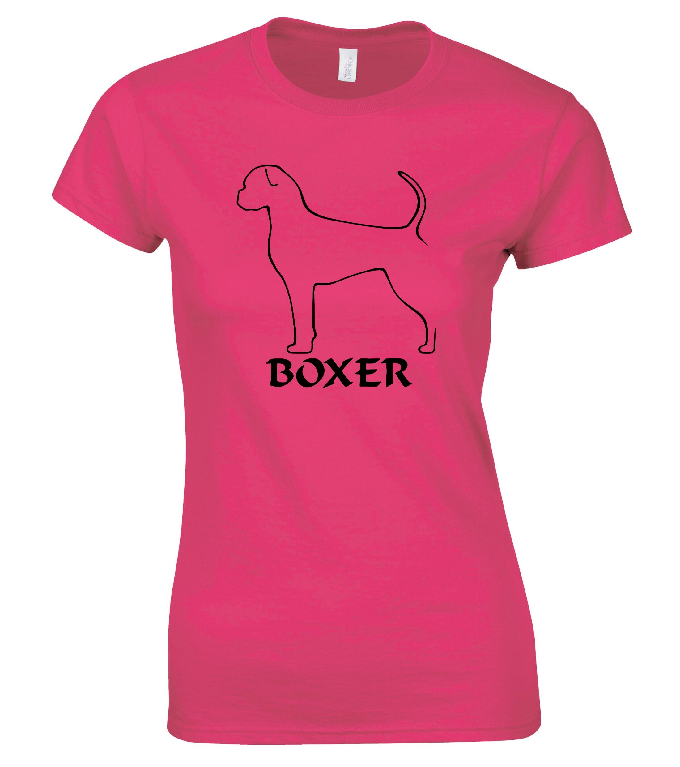 Female Boxer Ear Drop (2) Roundneck T-Shirt Pink (Black)