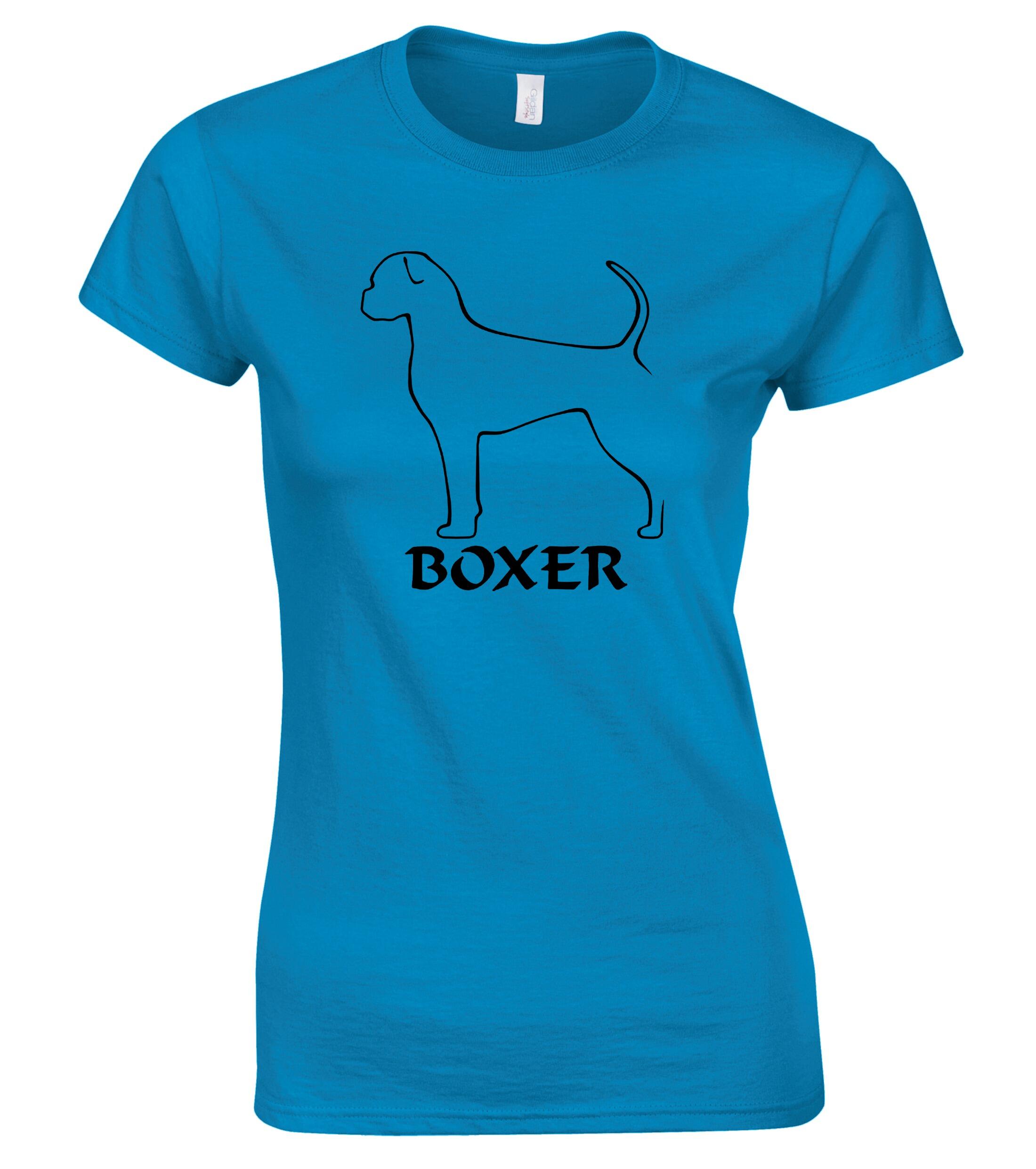 Female Boxer Ear Drop (2) Roundneck T-Shirt Sapphire Blue (Black)