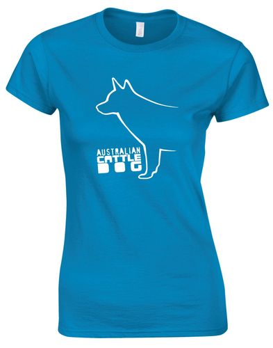 Female Australian Cattle Dog Roundneck T-Shirt Sapphire Blue (White)